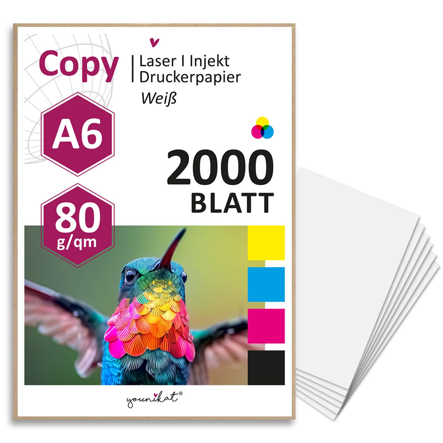 younikat Aufkleber 2000 Blatt blanko 80 g/m² Papier in weiß I DIN A6 I dv1418
