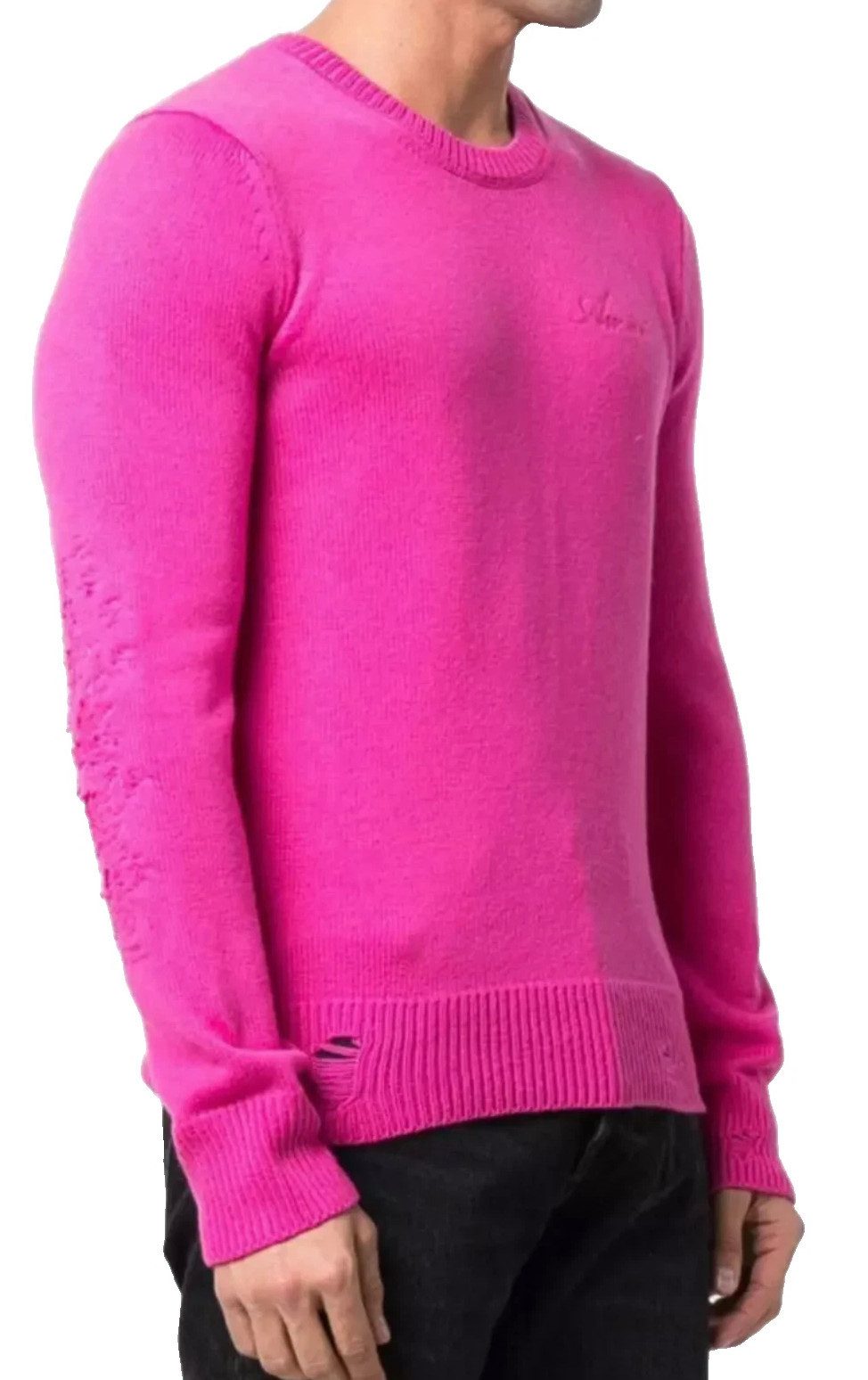 AMIRI Kaschmirpullover Пуловеры Kaschmir Slim Fit Destroyed Repaired Strickpulli Raffinierte Reparaturnähte mit Frottee-Unterlage an Ellbogen