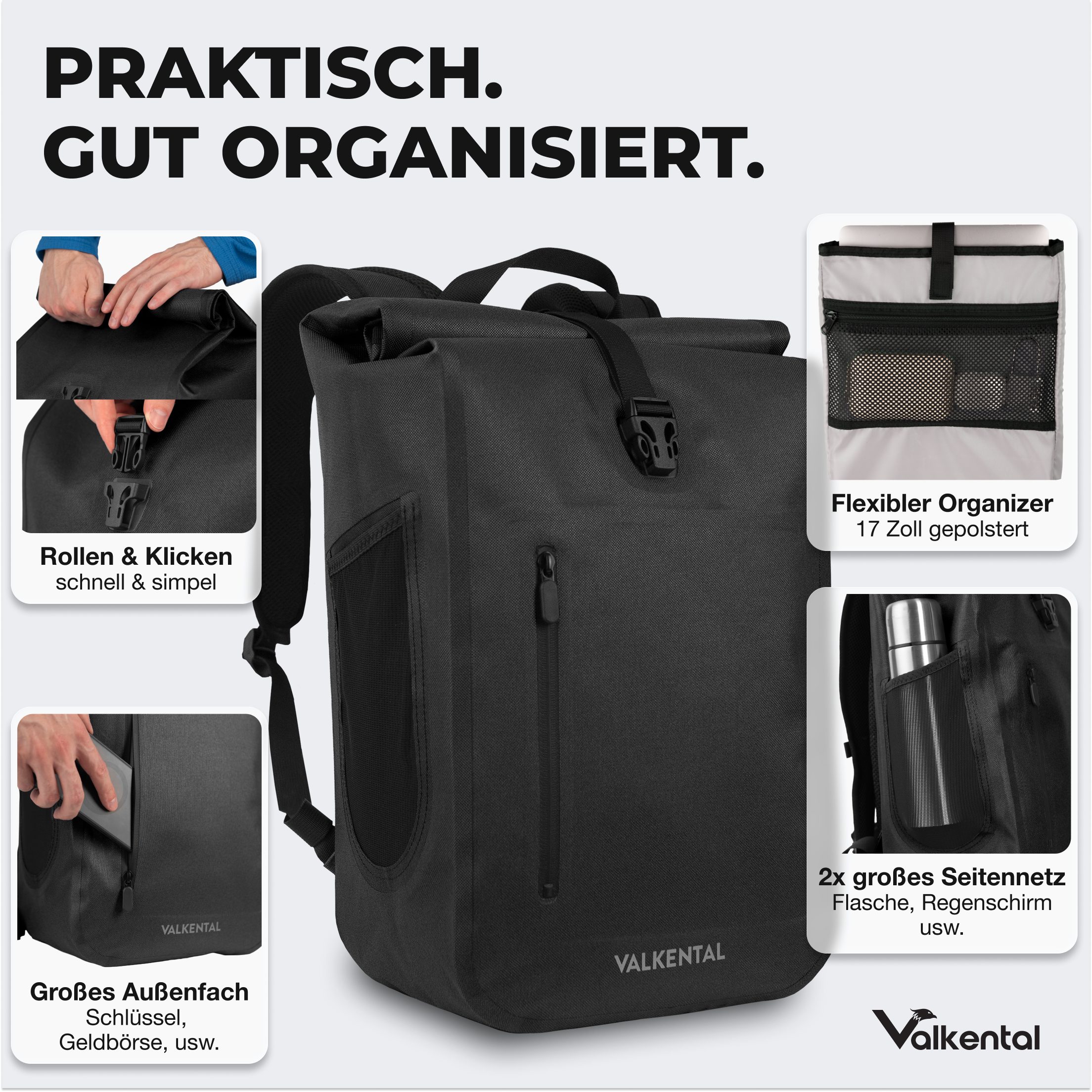 Valkental Tagesrucksack Alltags- & Freizeitrucksack wasserdicht & vollreflektierend 28L
