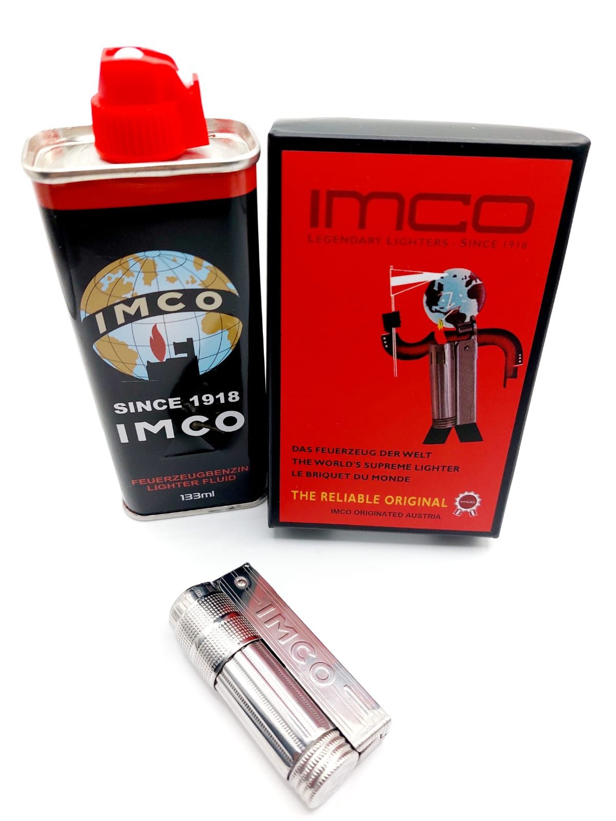 IMCO Feuerzeug Chrome Triplex Feuerzeug mit Logo neu ovp + 1 x Benzin