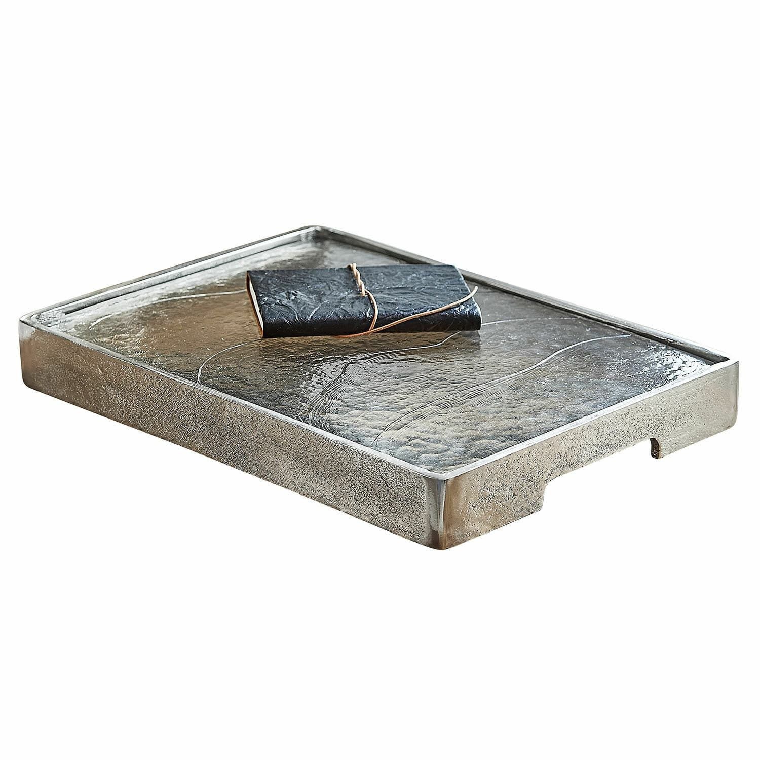 Mirabeau Tablett Tablett Yvelissel antiksilber, Glas, Gestell: Aluminiumguss