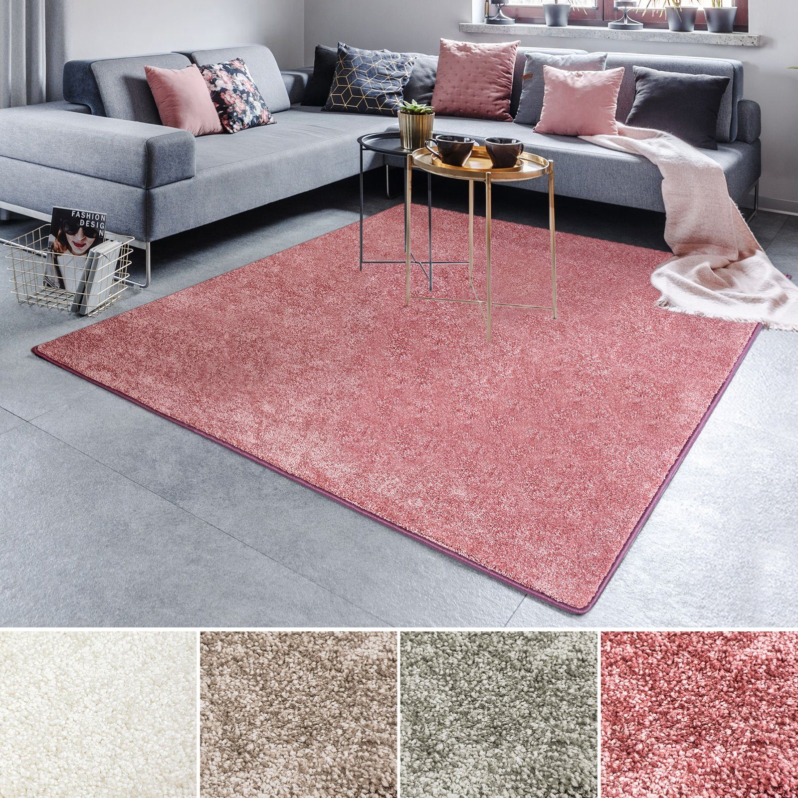 Kubus Veloursteppich Stella, Rechteckig, Höhe: 13,5 mm