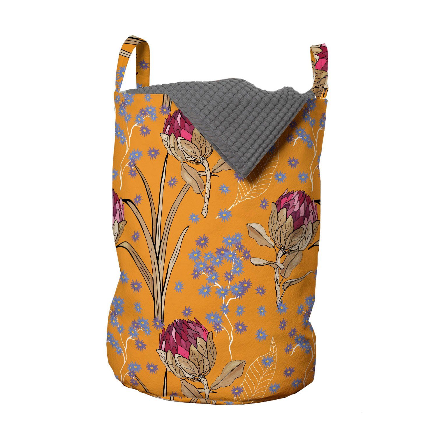 Abakuhaus Wäschesäckchen Wäschekorb mit Griffen Kordelzugverschluss für Waschsalons, Blumen Retro Theme Blooms