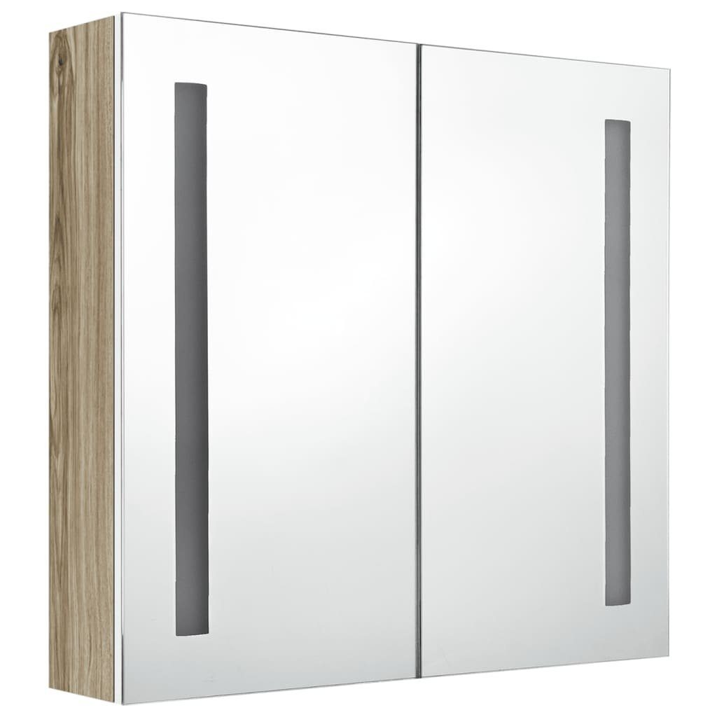 vidaXL Badezimmerspiegelschrank LED-Bad-Spiegelschrank Weiß und Weiß (1-St) cm 62x14x60 Eichen-Optik und Eichefarben