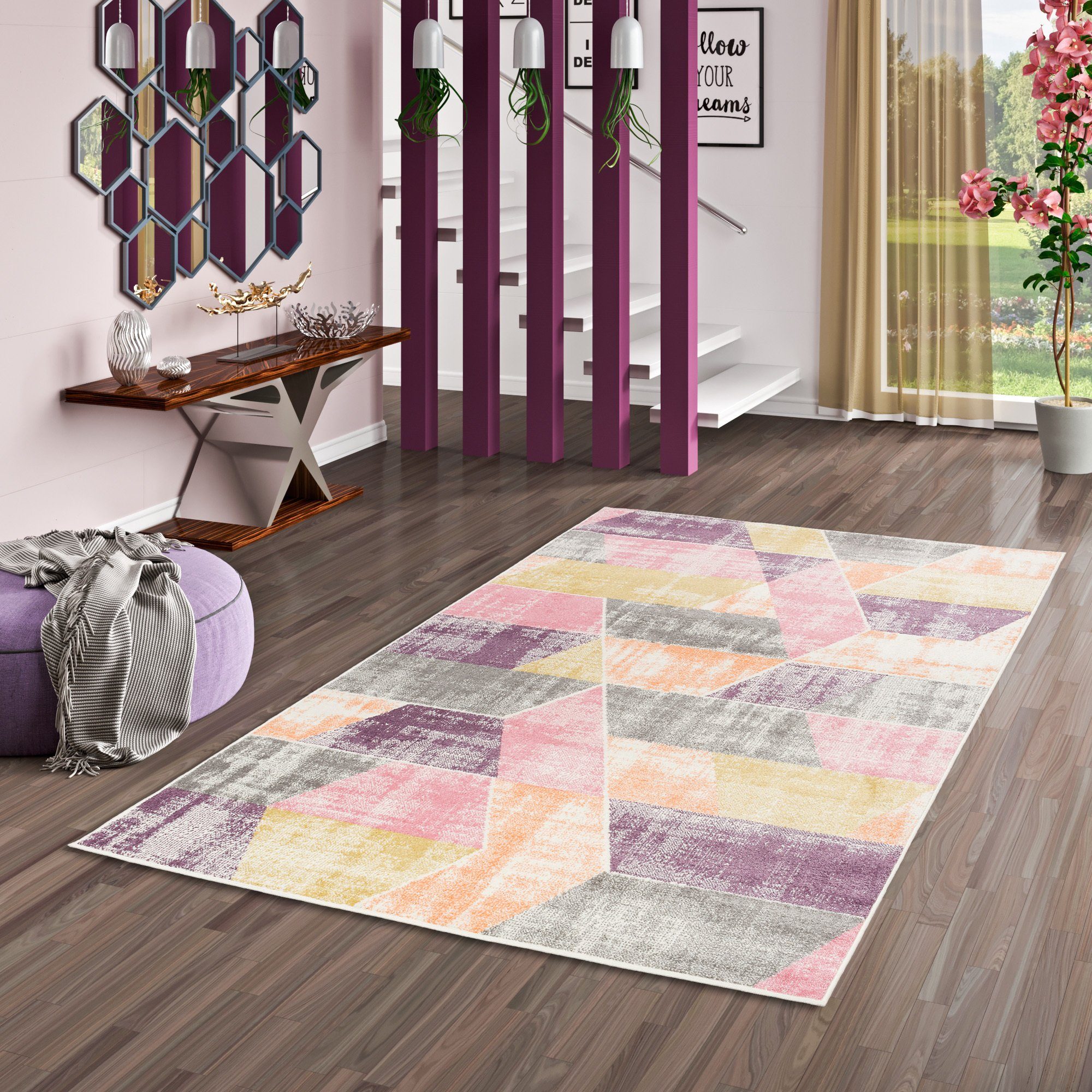 Designteppich Designer Teppich Pastell Ivy Rosa Purple Trend, Pergamon, Rechteckig, Höhe: 11 mm