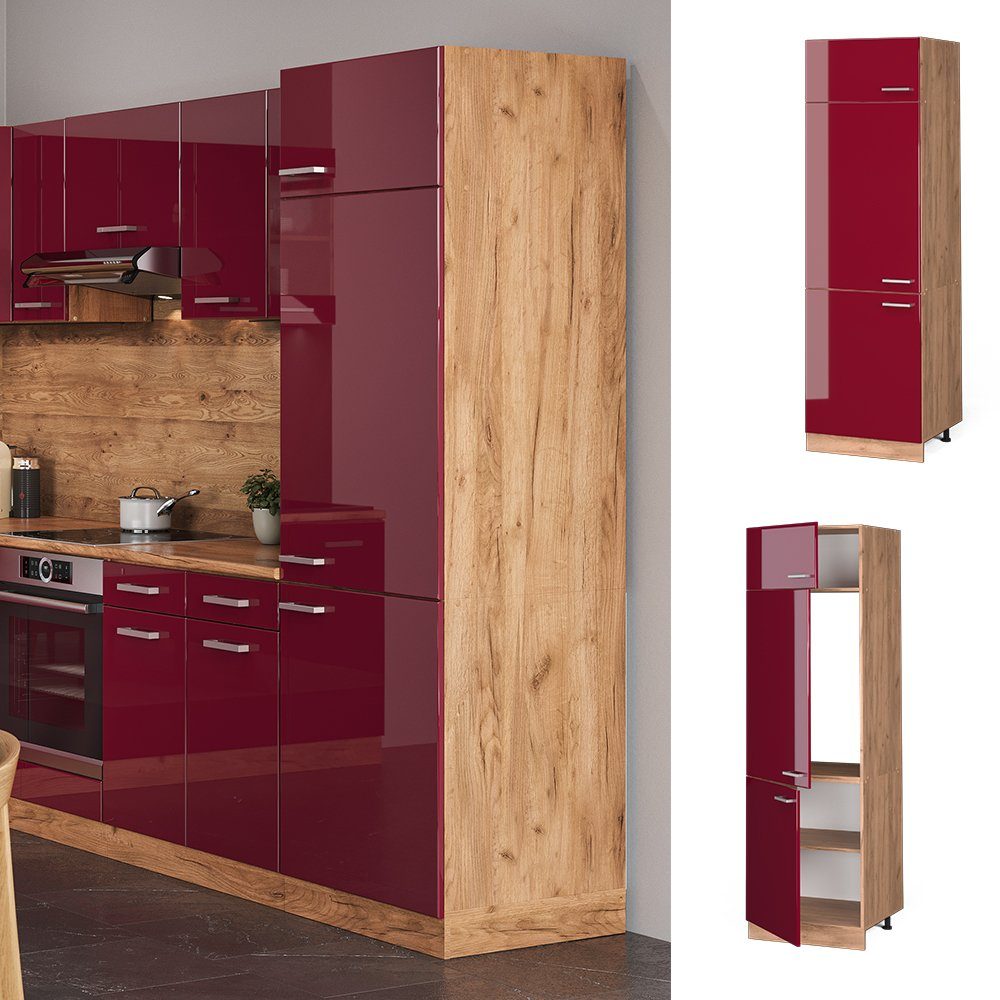 Vicco Kühlumbauschrank R-Line, Bordeaux Hochglanz/Goldkraft Eiche, günstig online kaufen