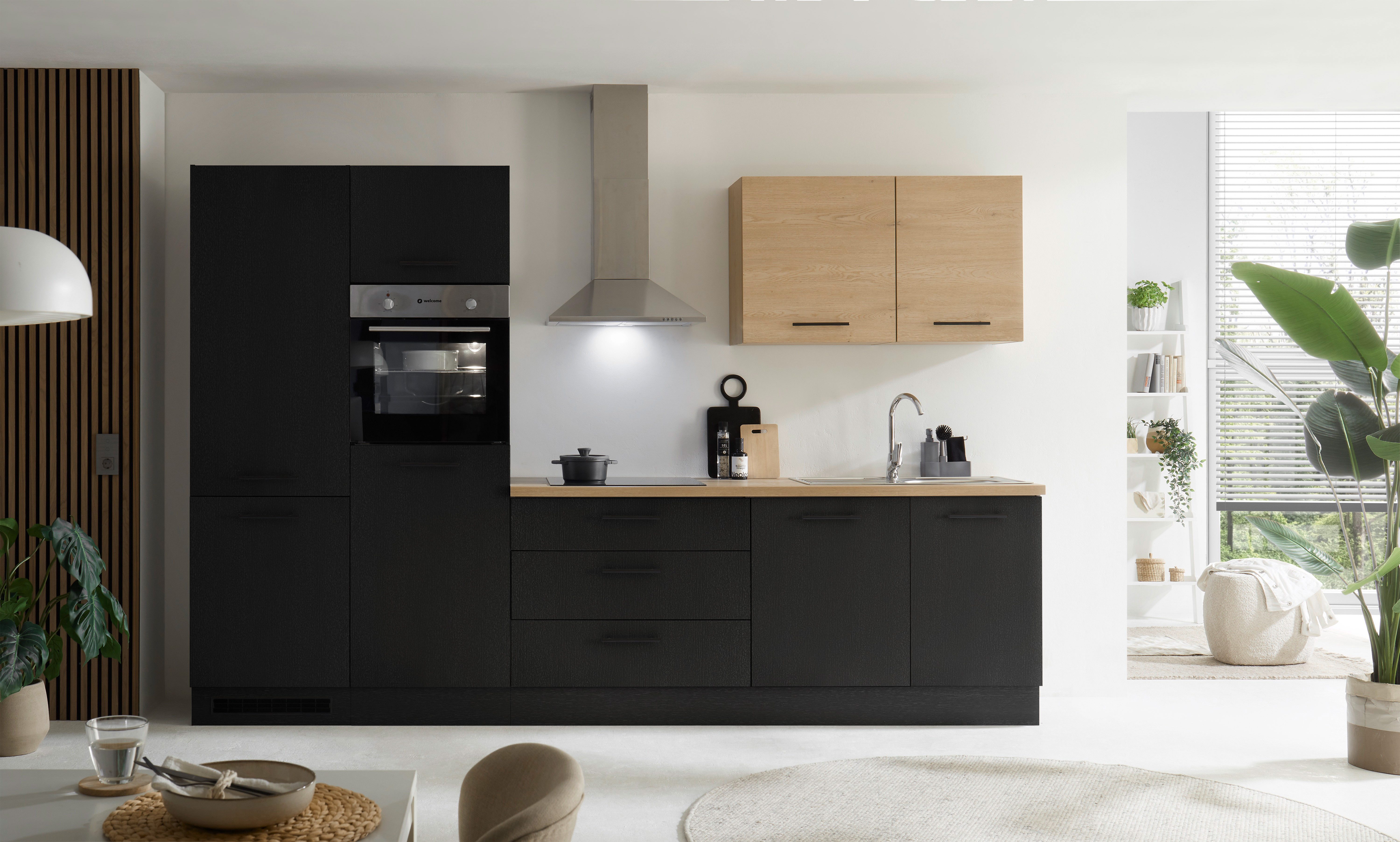 KOCHSTATION Küchenzeile KS-Malfi, Breite 320cm, wahlweise mit E-Geräten, Arbeitsplatte 38mm Stärke