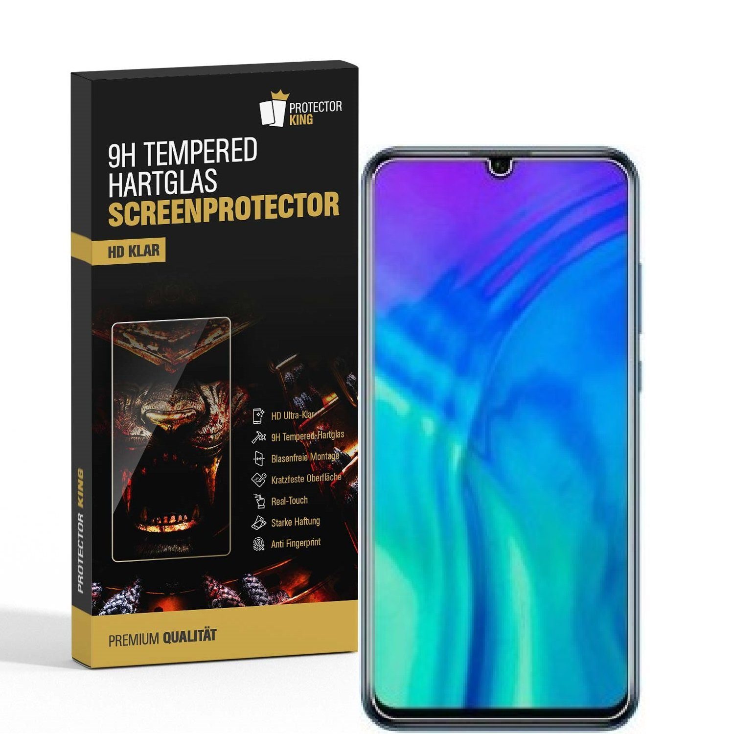 Protectorking Schutzfolie 3x 9H Hartglasfolie für Huawei Honor 20 Lite Panzerfolie Displayschutz, (3-Stück), Displayschutzglas, Schutzglas Echtglas Tempered 9H Härte HD-KLAR