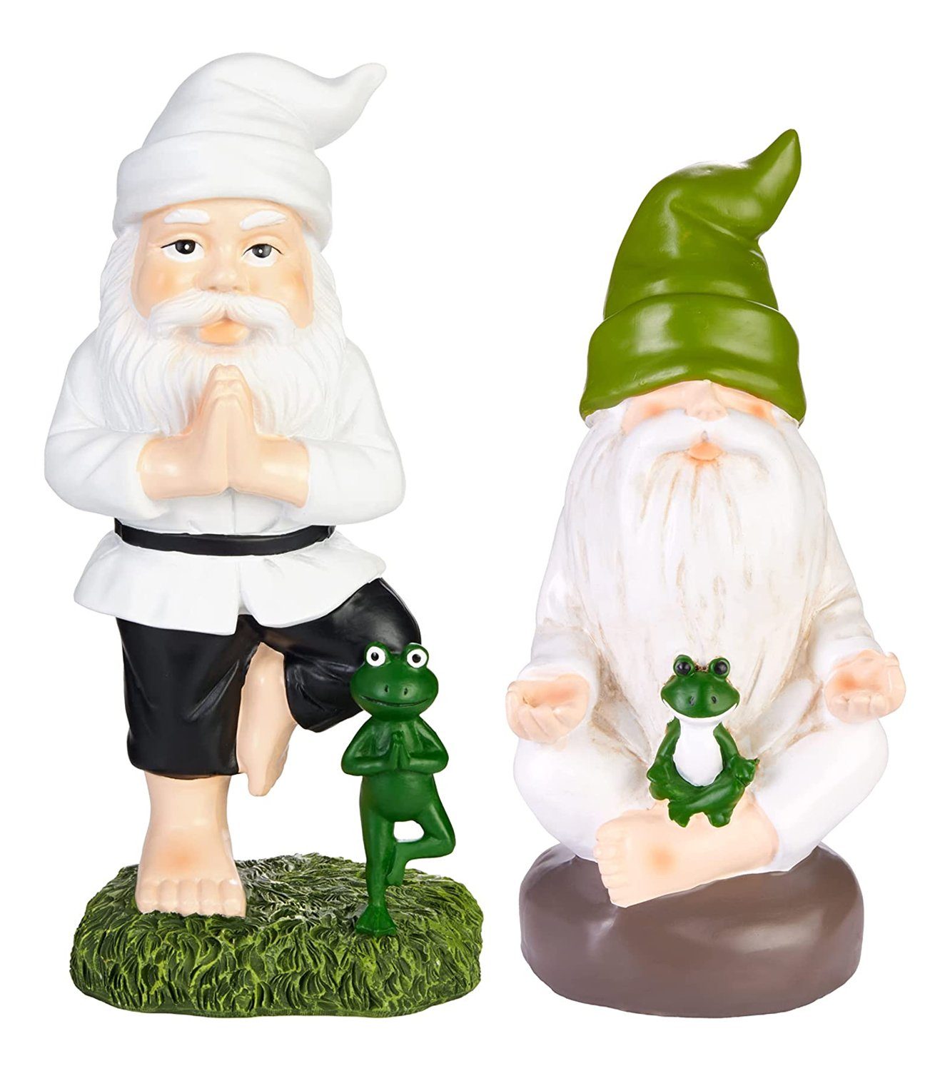 BRUBAKER Gartenzwerg Gartenzwerge Set Yoga Baum und Schneidersitz - Zwerge mit Frosch, (2 St), Zen Gartenfigur - Garten Dekoration Lustig | Gartenzwerge