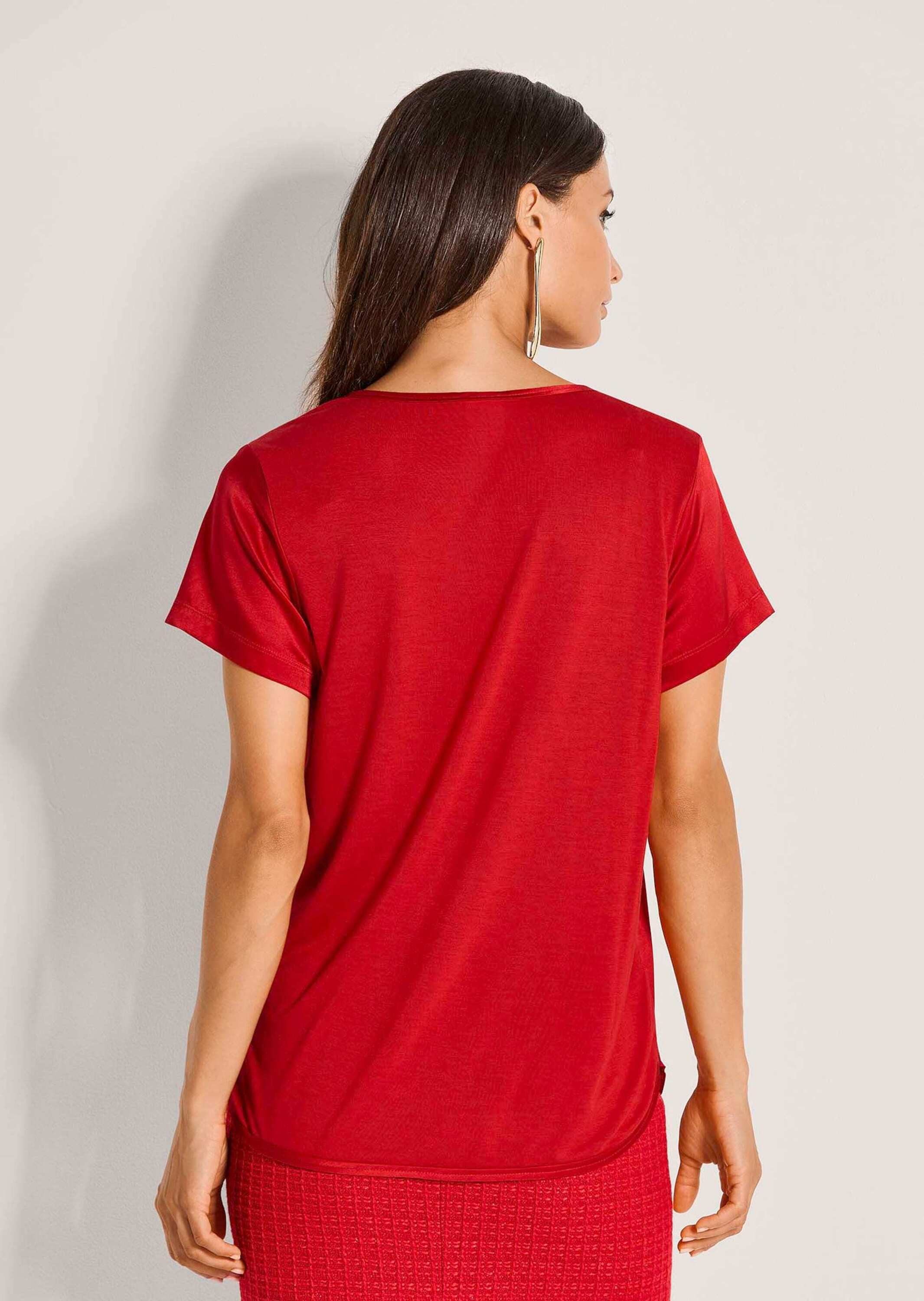 MADELEINE Kurzarmshirt Seidenshirt mit Rippenband Basicshirt mir Rundhalsausschnitt uns Kurzarm