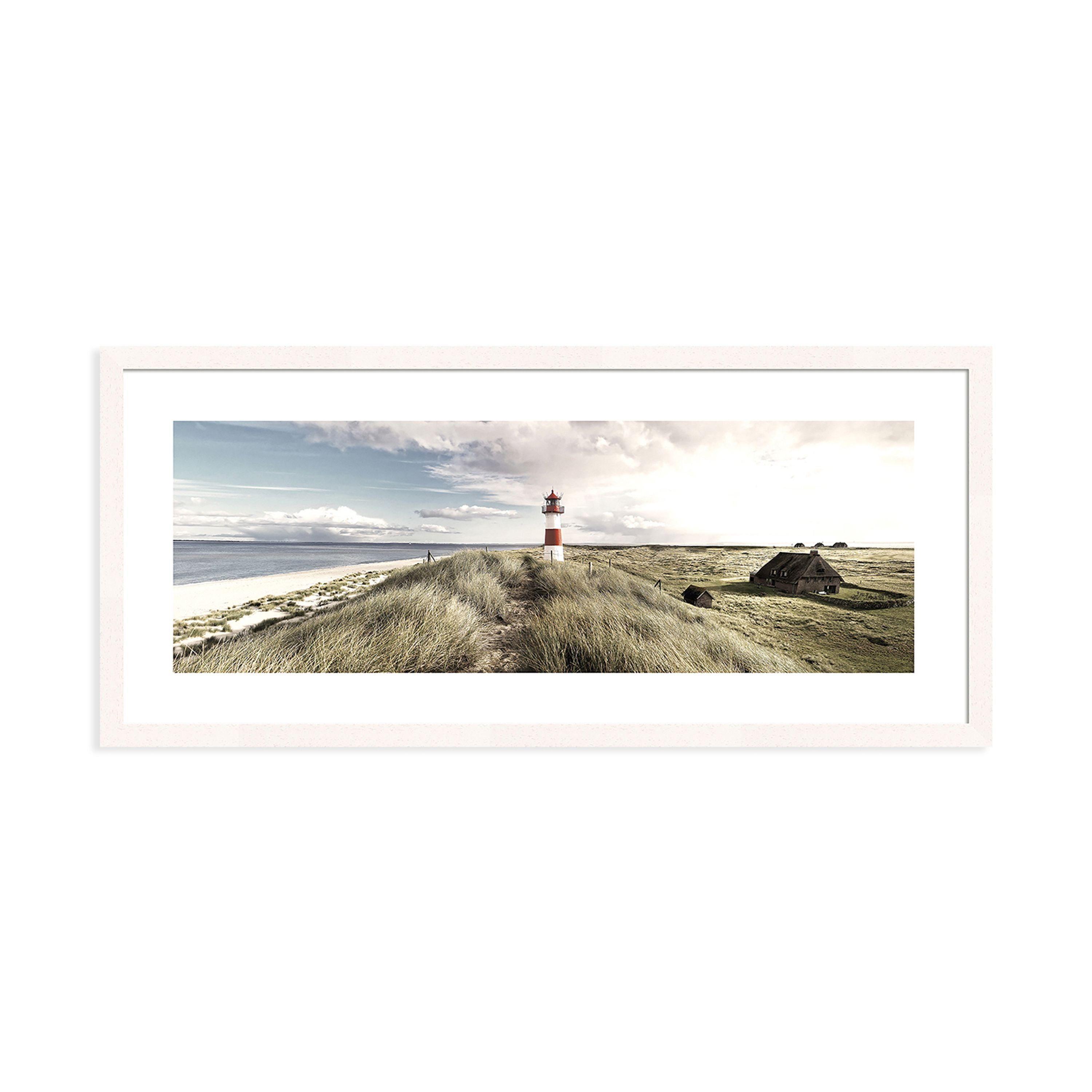 artissimo Bild mit Rahmen Bild gerahmt 71x30cm Design-Poster mit Rahmen länglich Wandbild Strand, Strand-Landschaft: Sylt