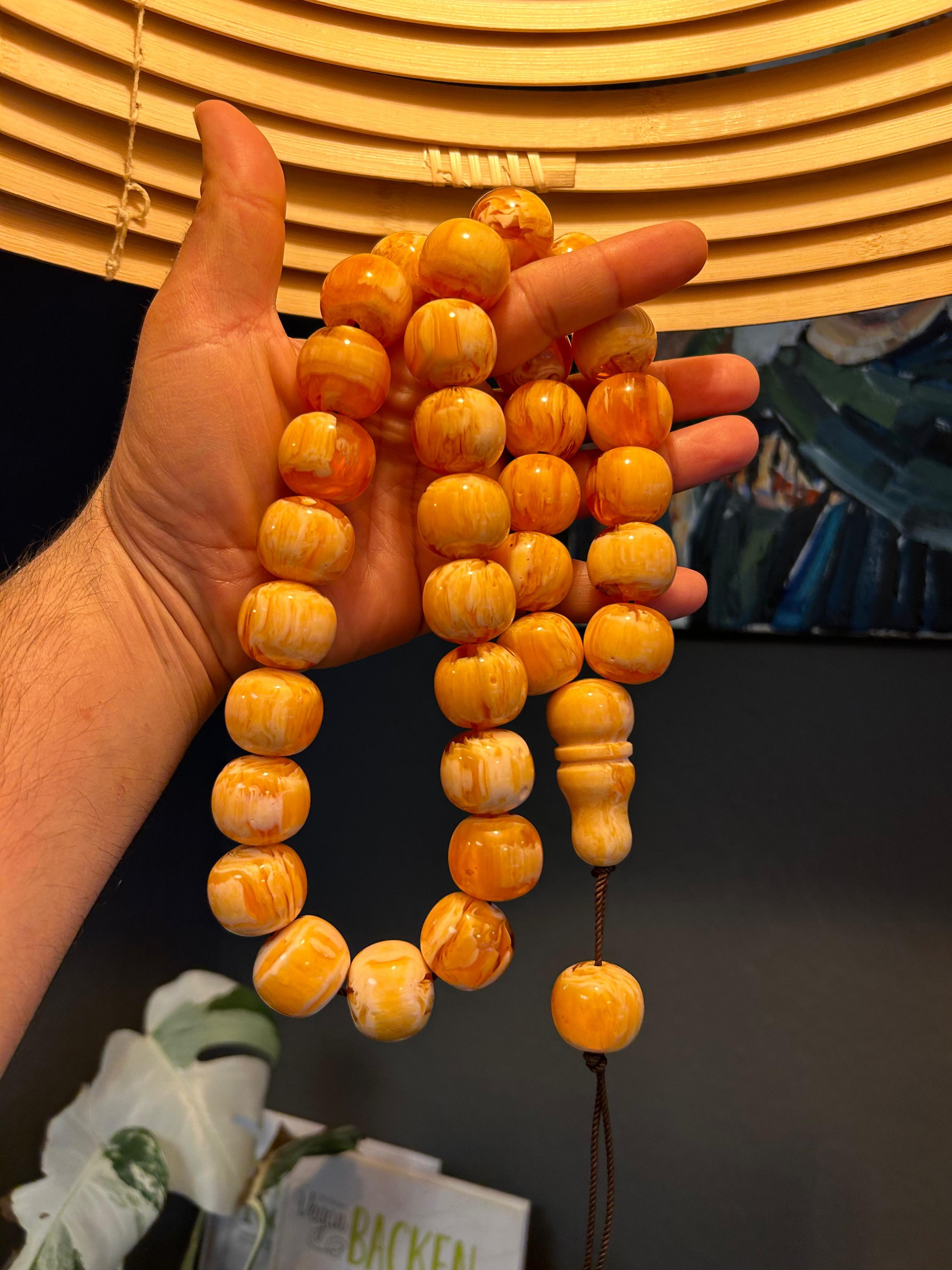 TesbihBid Kettenanhänger Natur (Bakalite faturan Gebetskette Tesbih Tasbeeh, Tesbih Misbaha islam Amber Subha, 33-tlg)