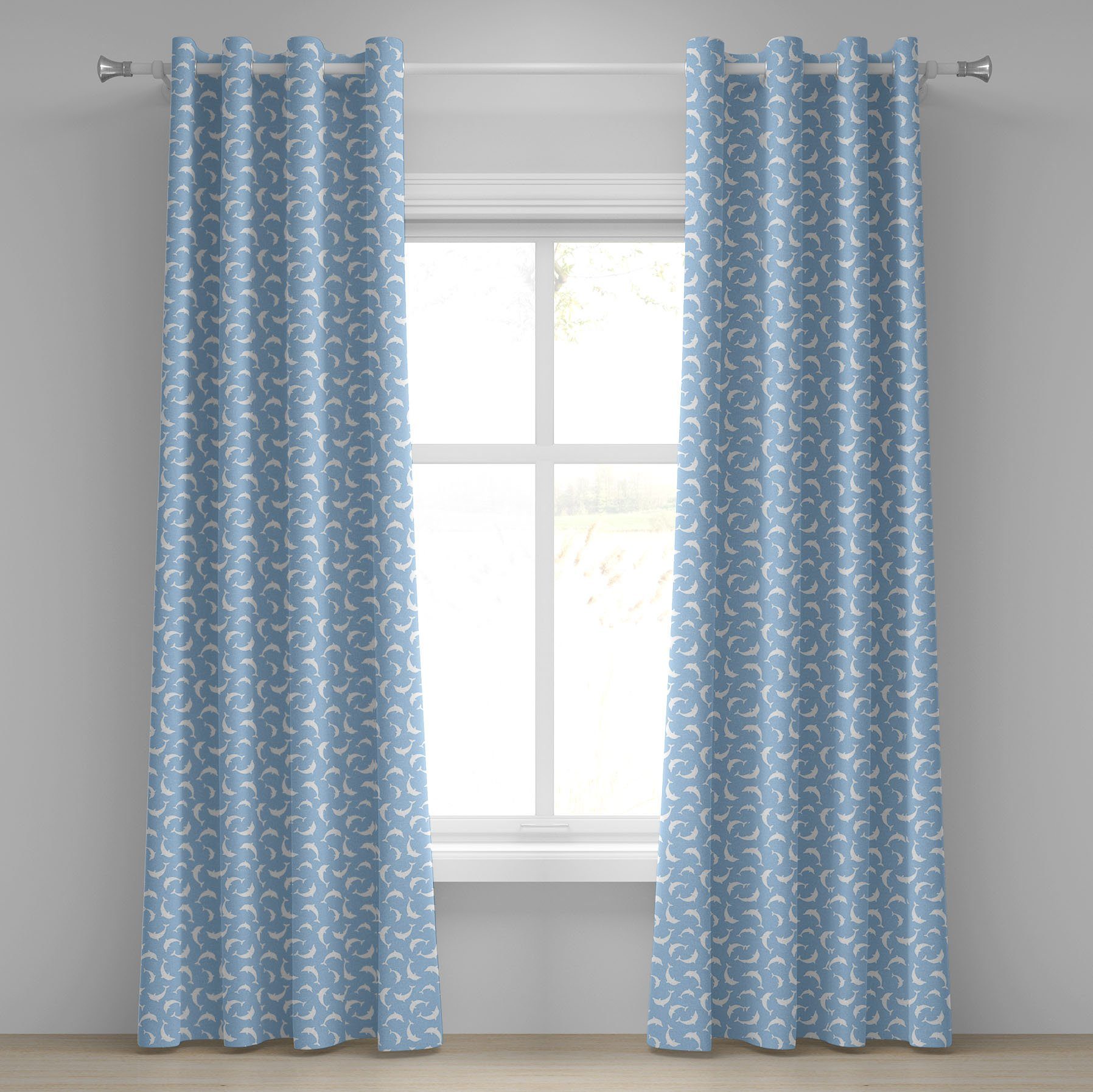 Gardine Dekorative 2-Panel-Fenstervorhänge mit für Wohnzimmer, Abakuhaus, Ozean Delfinen Muster Schlafzimmer