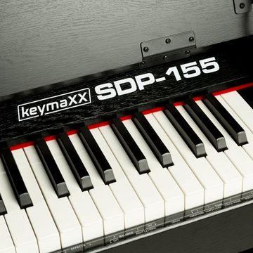 keymaXX Digitalpiano (Digital Piano 88 Tasten, Hammermechanik, anschlagdynamisch, gewichtet, Anfänger E-Piano schwarz mit Pedalen, Klavierständer, Tasterturabdeckung und 128 Stimmen, SDP-155), Digital Piano, 88 Tasten, Hammermechanik, anschlagdynamisch, gewichte