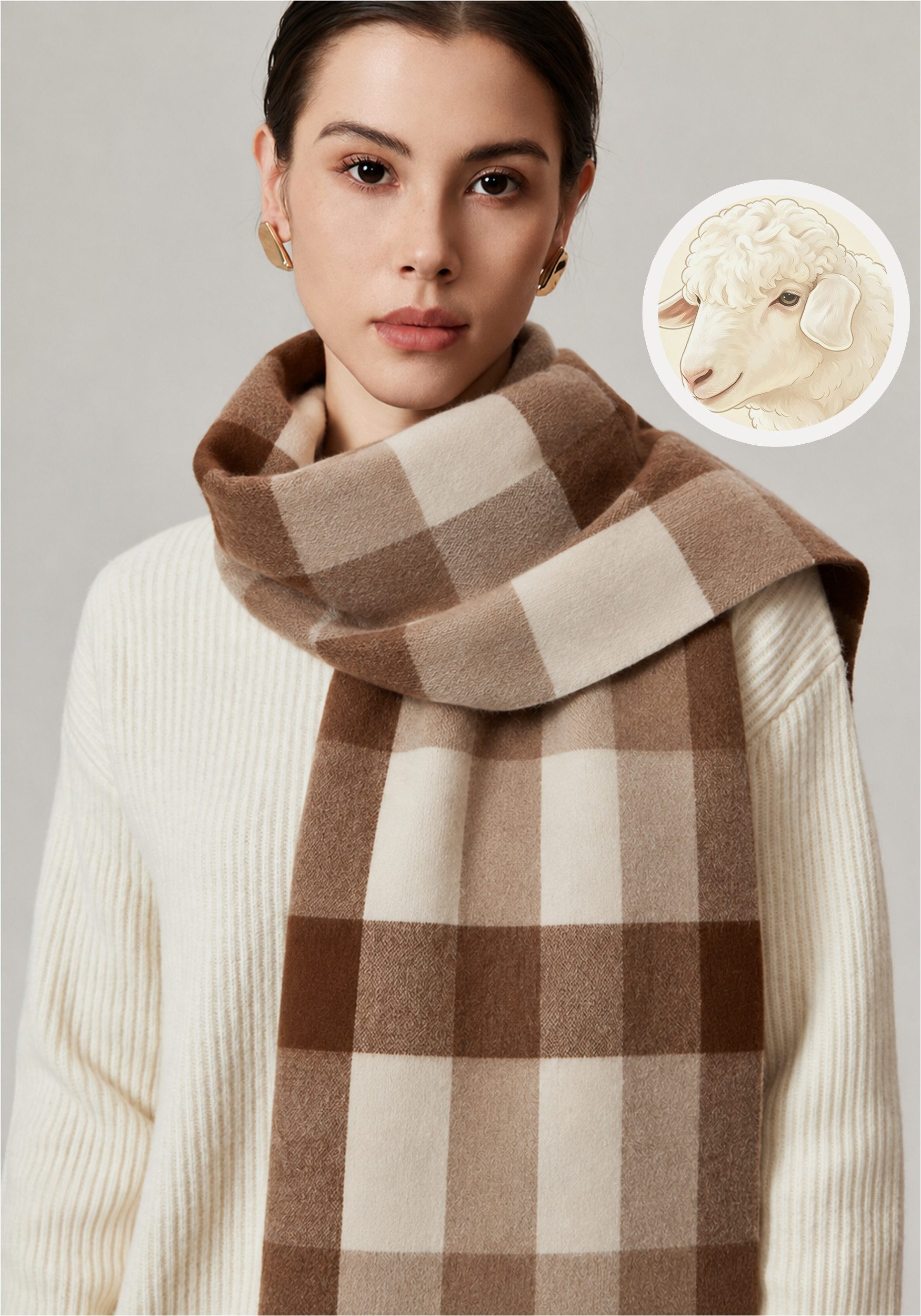 Mutig Wollschal Damen Wollschal 100% Wolle, Karierter Winterschal für Damen, (Lange Damen-Schals, Oversized Schal mit Fransen), Weich und Warm, Große Tücher und Wraps, Tartan-Schal, 180 x 30 cm