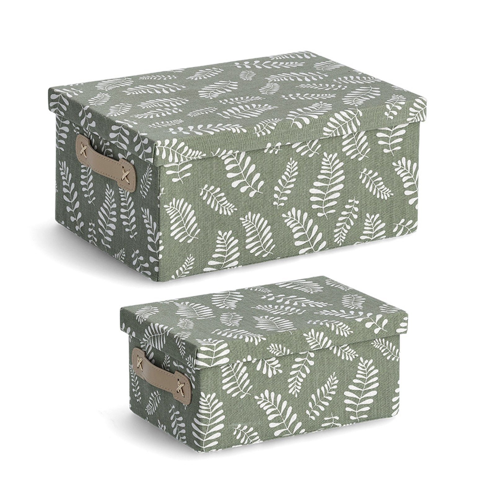 Zeller Present Aufbewahrungsbox Aufbewahrungsbox 28x19x13 (Stück, gemustert Pappkarton faltbar 1 Leaves grün St)