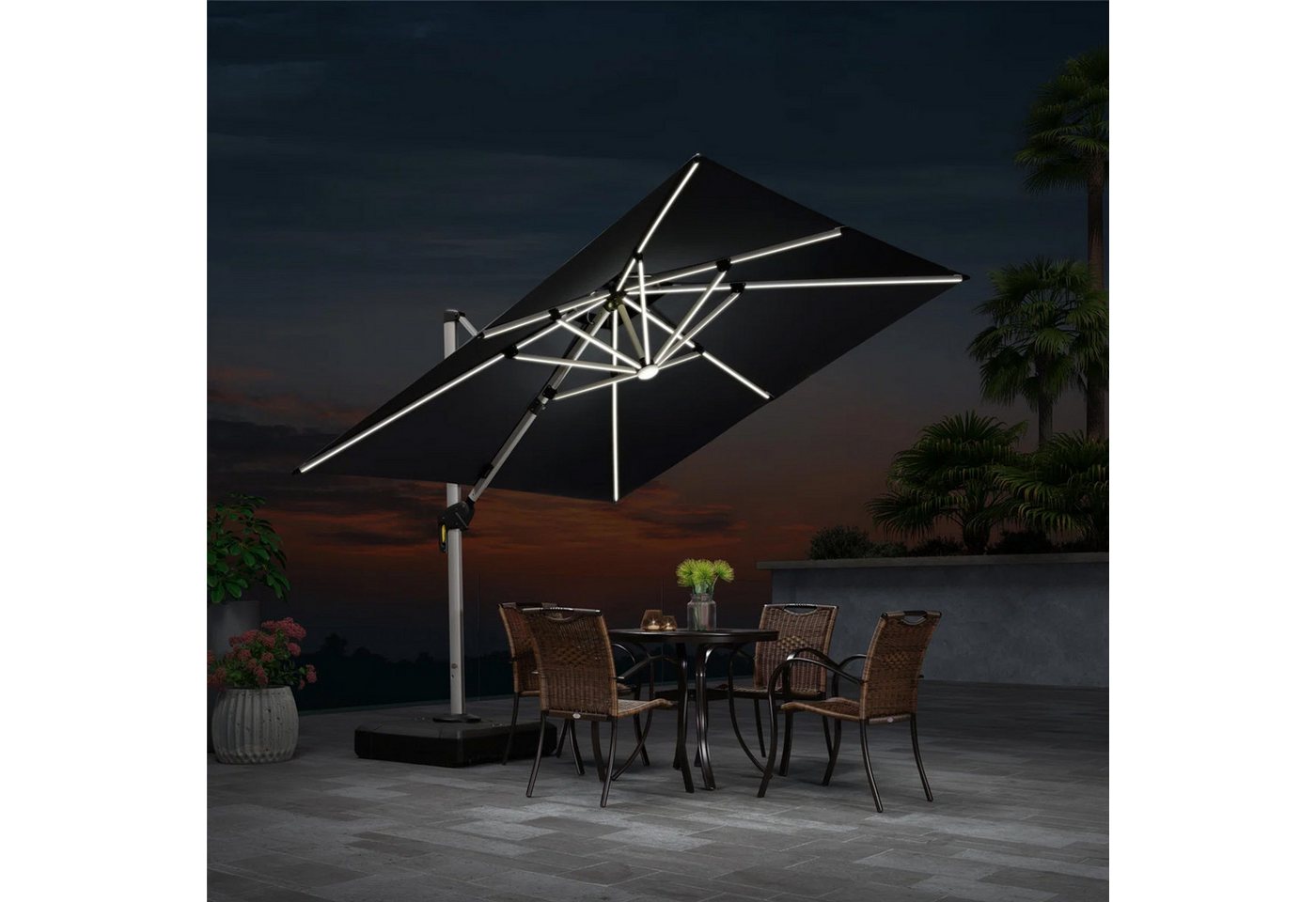 Thumbnail - PURPLE LEAF Ampelschirm Quadratischer Außenbereich Sonnenschirm, Gartenschirm mit Solar LED, LxB: 270,00x270,00 cm, für ...