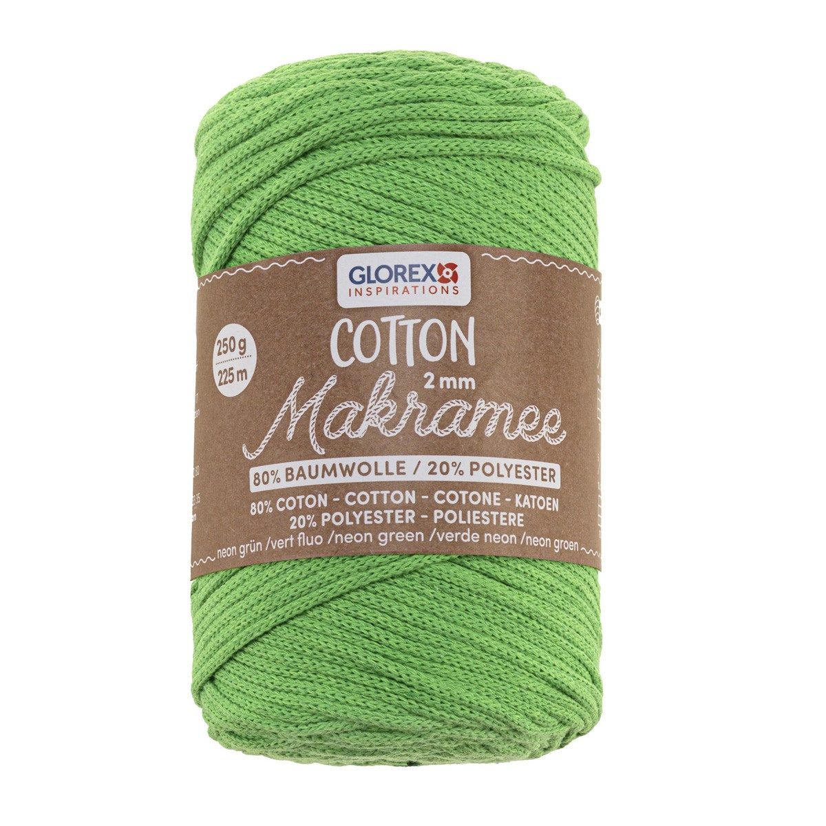 Glorex Hängedekoration GLOREX Makramee Cotton neongrün 2mmx225m 250g