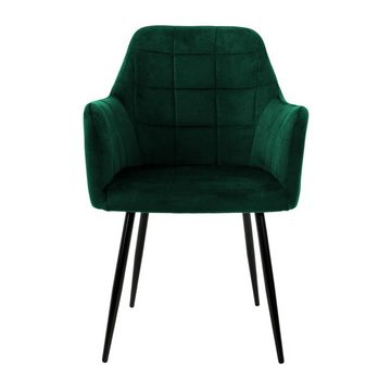 ML-DESIGN Stuhl Esszimmerstühle mit Rücken und Armlehnen aus Samt/Kunstleder Stühle (2 St), 2er Set Küchenstühle Dunkelgrün 58x60x84cm aus Samt mit Metallbeine