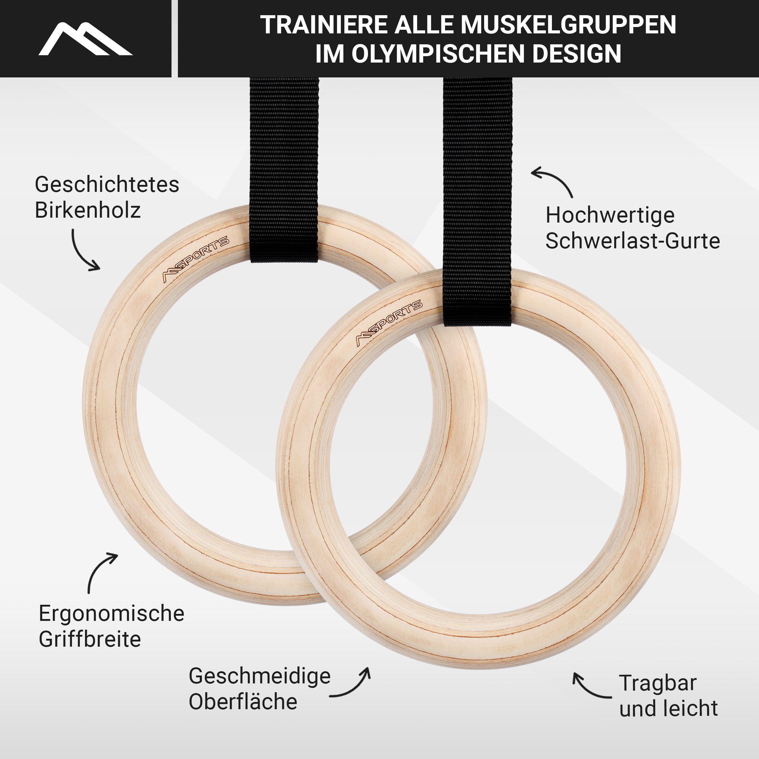 Gymnastikringe Turnringe 32mm Trainingsring Holz Turnring Turnen Premium oder Ringe 28mm MSports® 28mm
