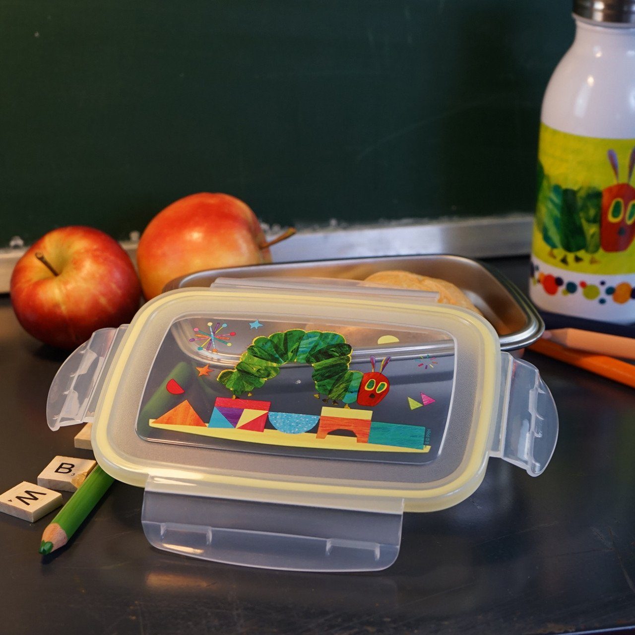 Geda Labels GmbH Lunchbox Raupe Nimmersatt Hello Friend, Edelstahl, (1-tlg), Gelb, 550 ml, spülmaschinengeeignet (Nur Behälter, ohne Deckel)