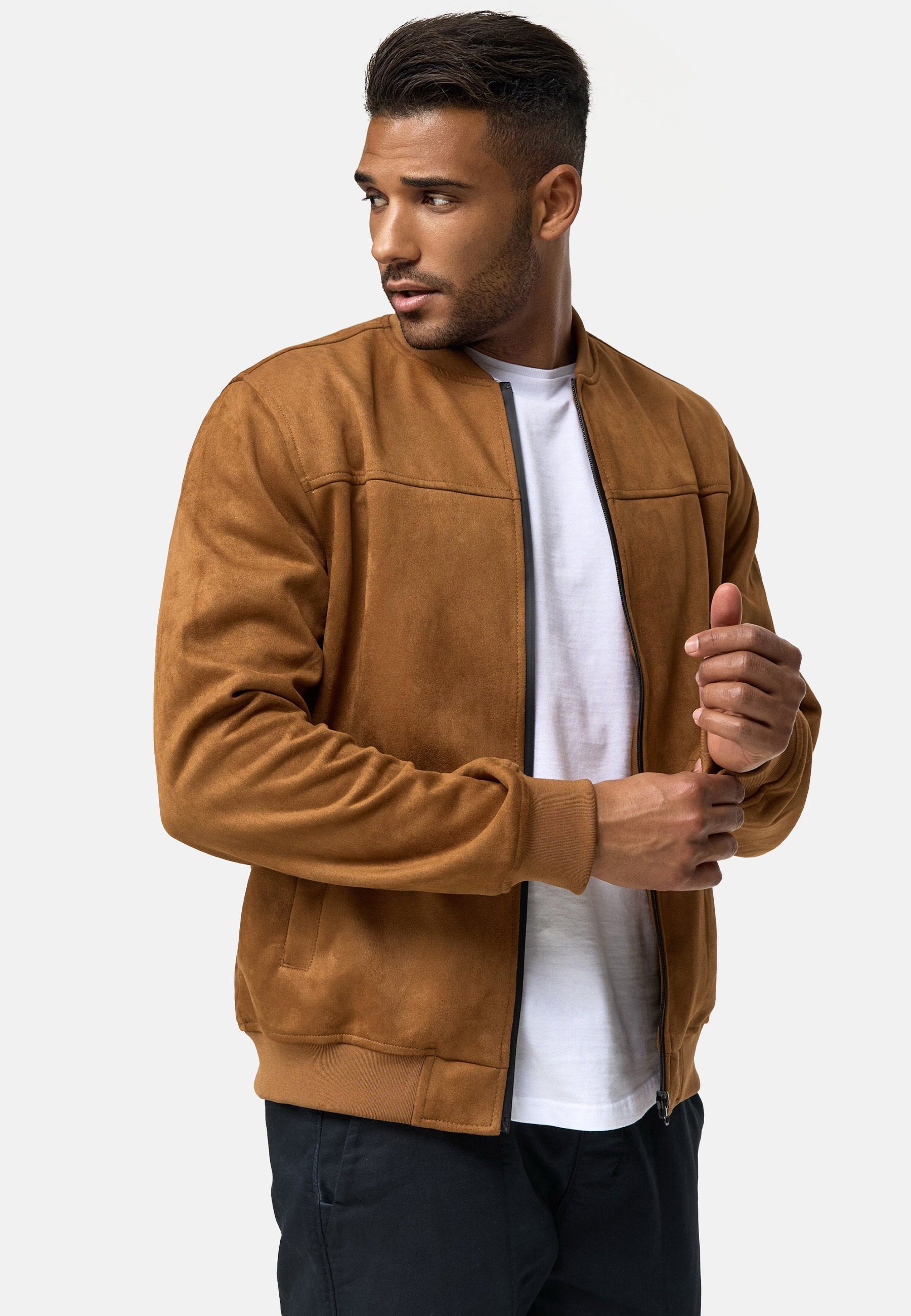 Indicode Lederimitatjacke Herren Ibon Übergangsjacke Herrenjacke Kunstlederjacke mit Stehkragen
