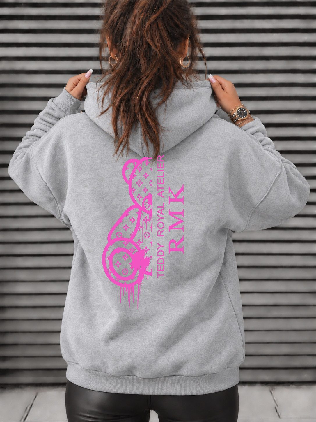 RMK Kapuzenpullover Hoodie Damen Pullover Loose Fit Oversize Bär Teddybär mit Baumwolle