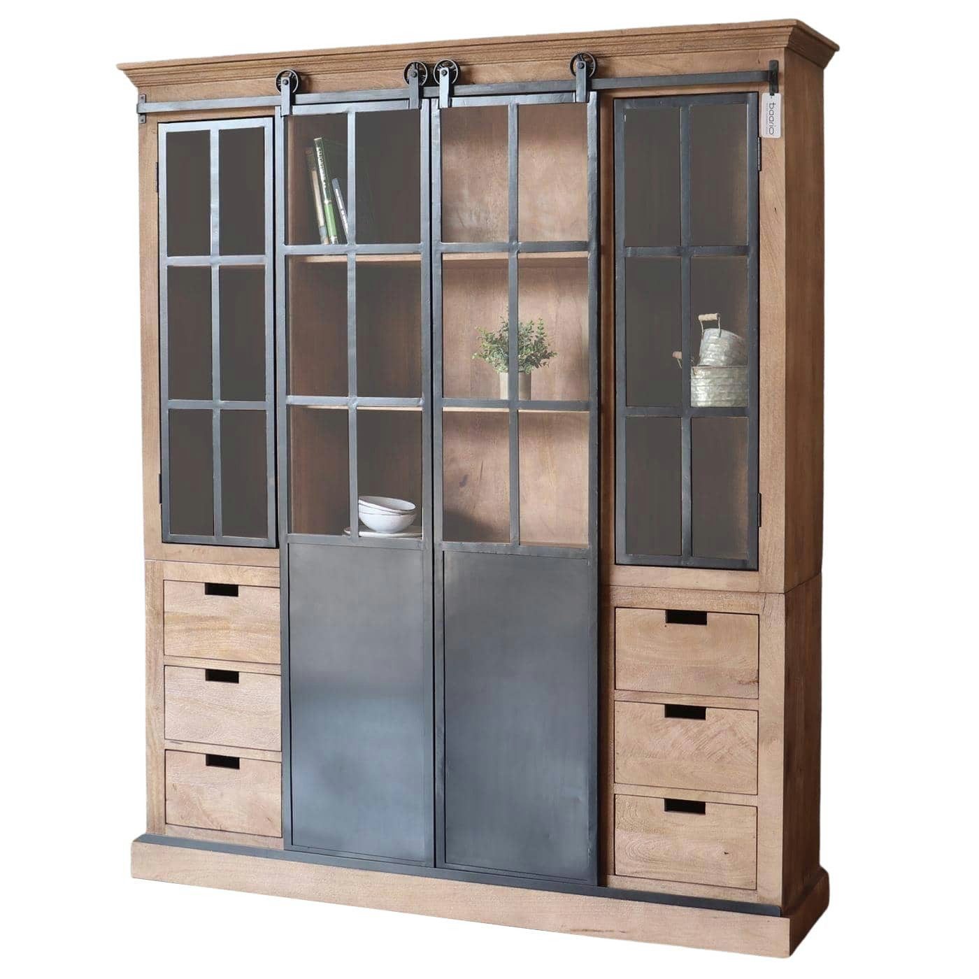baario Buffet Buffetschrank STUPORE massiv Industrial Eisen Schiebetüren Vitrine