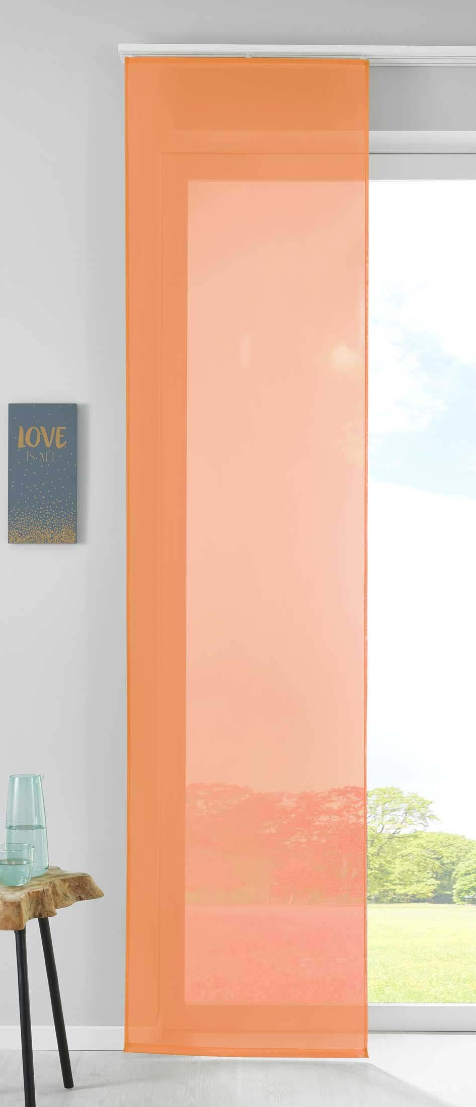 Voile transparent, Orange Paneelwagen inkl. Paneelwagen Flächenvorhang (1 St), Schiebegardine, Gardinenbox, Beschwerungsstange 85589N