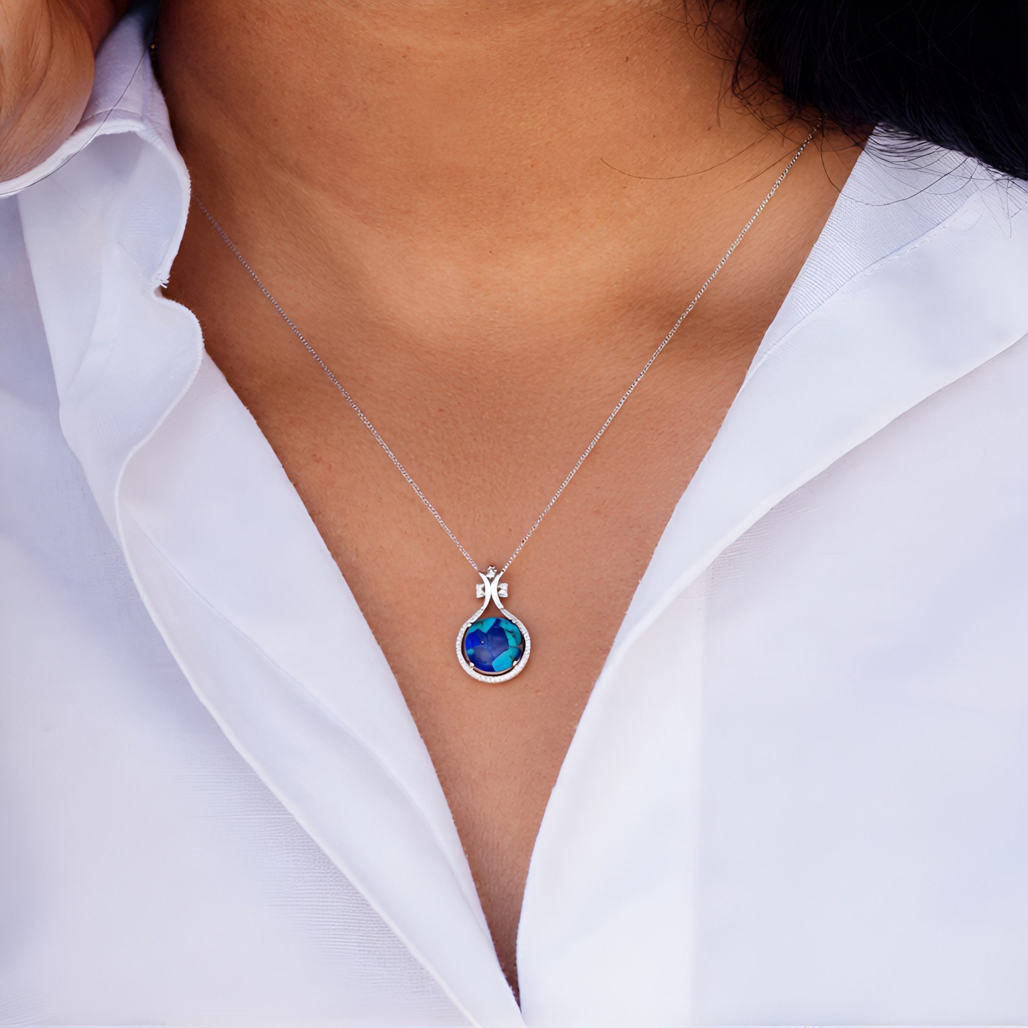 Cavill Kettenanhänger Cavill 7,48 ct Lapislazuli & Türkis Silberanhänger mit Topas (1-tlg)