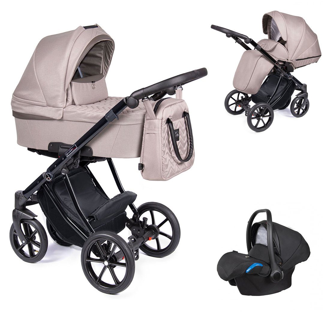 babies-on-wheels Kombi-Kinderwagen 3 in 1 Kinderwagen-Set Dante - 13 Teile - in 16 Farben Sand = Gestell schwarz