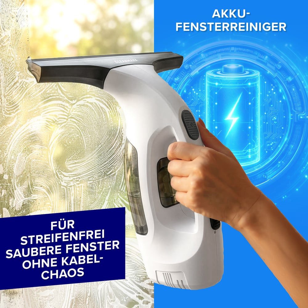 CLEANmaxx Sprühwischer Komplettset, Akku-Betrieb, 2000 Pa, bis zu 30 Min. inkl. Sprühflasche (300 ml), Wischaufsatz und 2 Mikrofasertücher