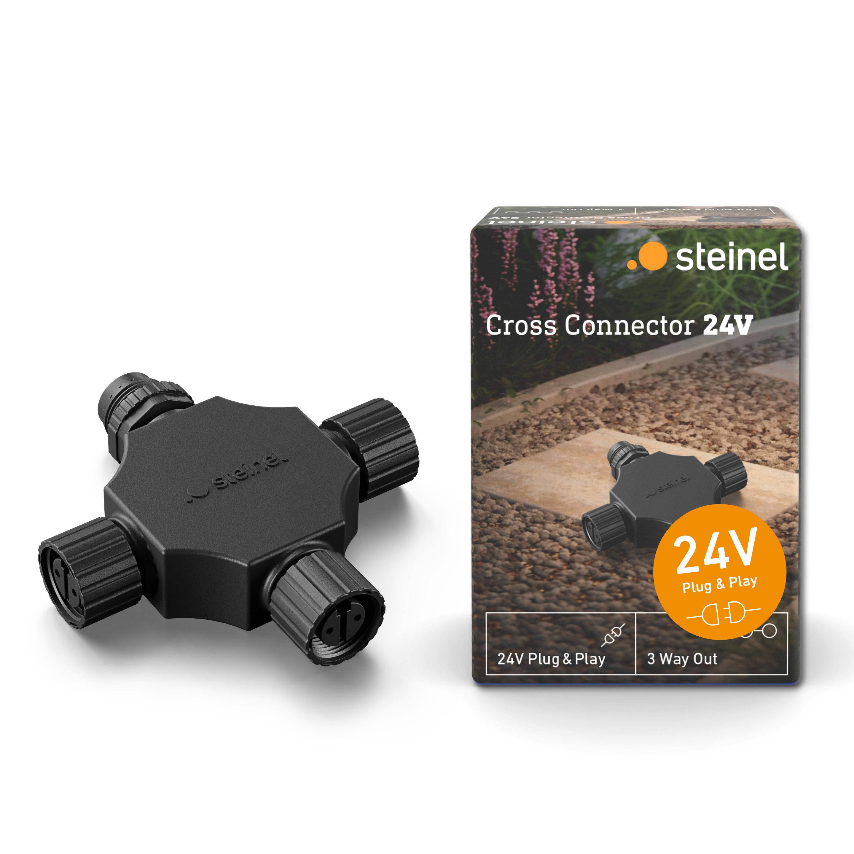 steinel Kabelverbinder-Sortiment Verbindungsstück 24 V, X-Verbinder, 3 Ausgänge, Zubehör Garten-Lichtsystem 24 V, schwarz