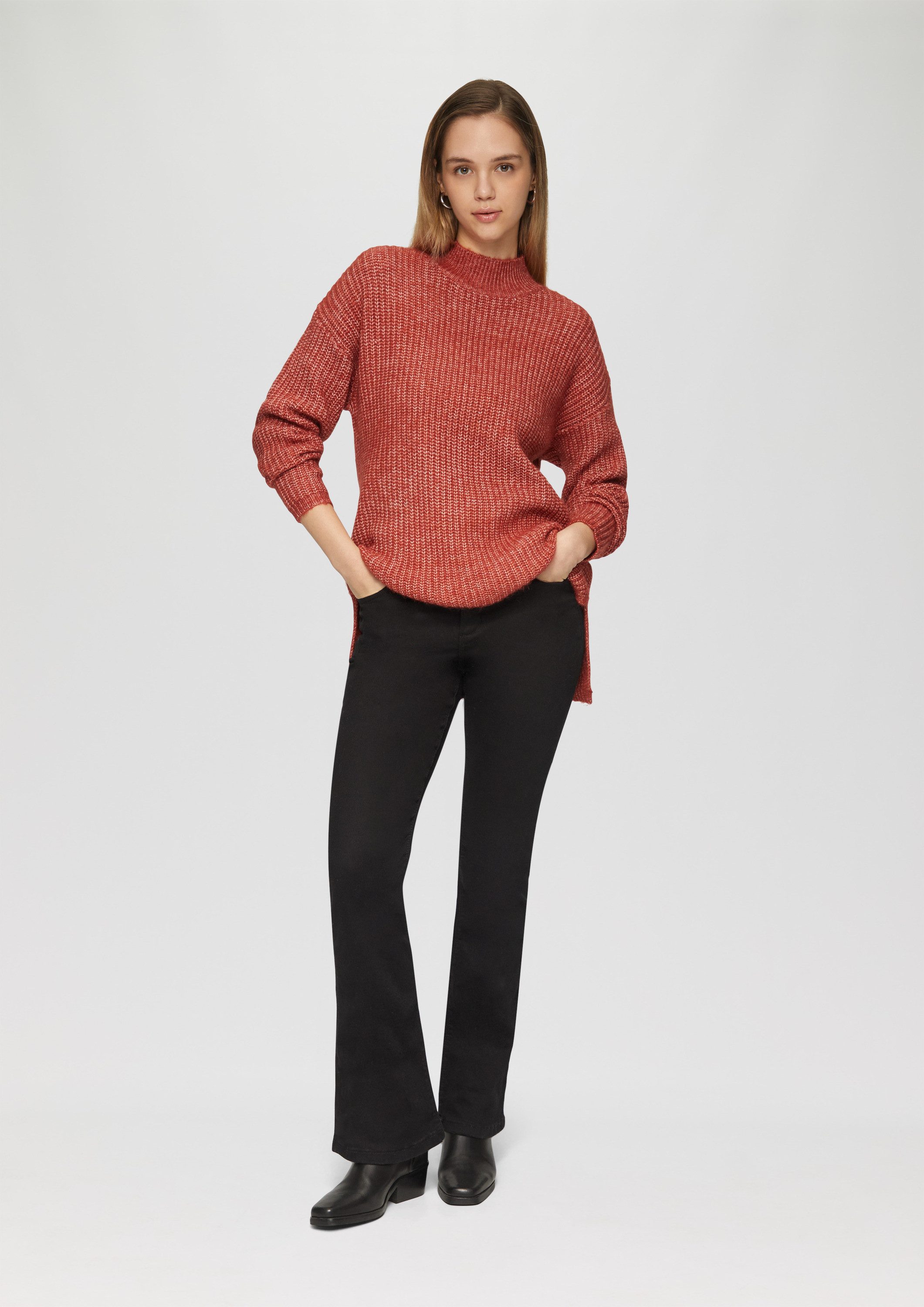 QS Longpullover Strickpullover Weicher Strickpullover mit Rippstruktur