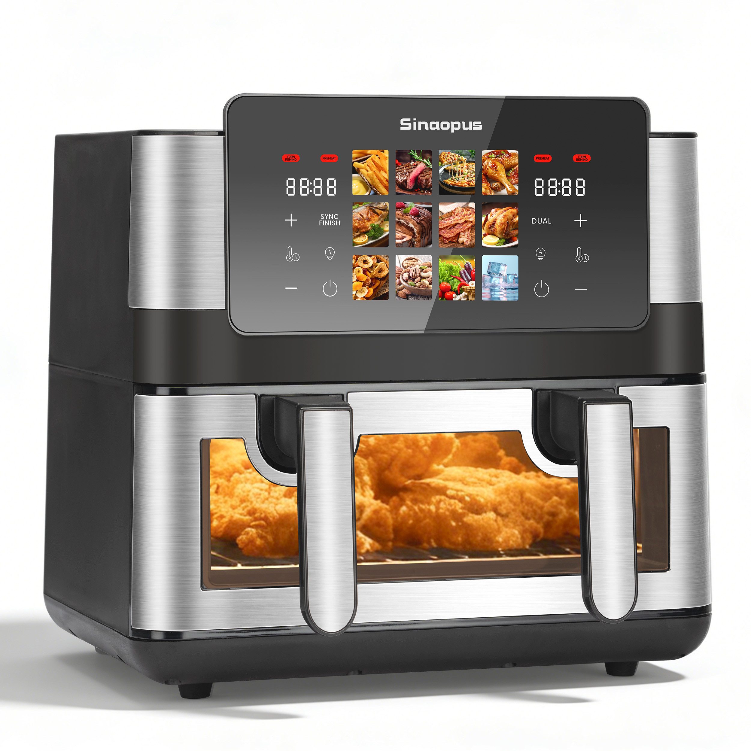 WHEELYOU Heißluftfritteuse 9L, 2000W Airfryer mit Doppel-/Einzelkammer, Sichtfenster & 12 Programmen, 2000 W, 9L Airfryer mit Touchscreen, 360° Heißluft und 12 Programmen