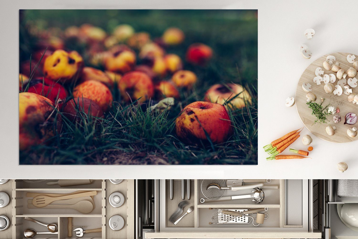 Herbst Vinyl, küche, Induktionskochfeld Apfel Obst, (1 cm, für Herdblende-/Abdeckplatte die MuchoWow - - Schutz 80x52 - Landdekoration tlg), Ceranfeldabdeckung