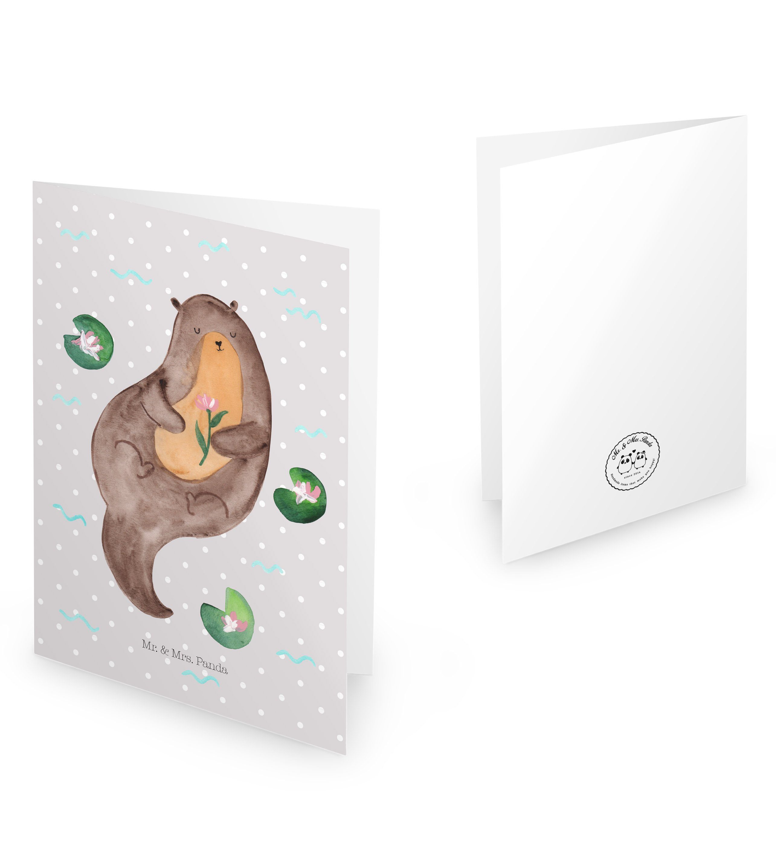 Pastell Otter Seerose Grau Fluss, Mrs. Geburtstagskarte & Grußkarte Geschenk, - mit Mr. - Panda