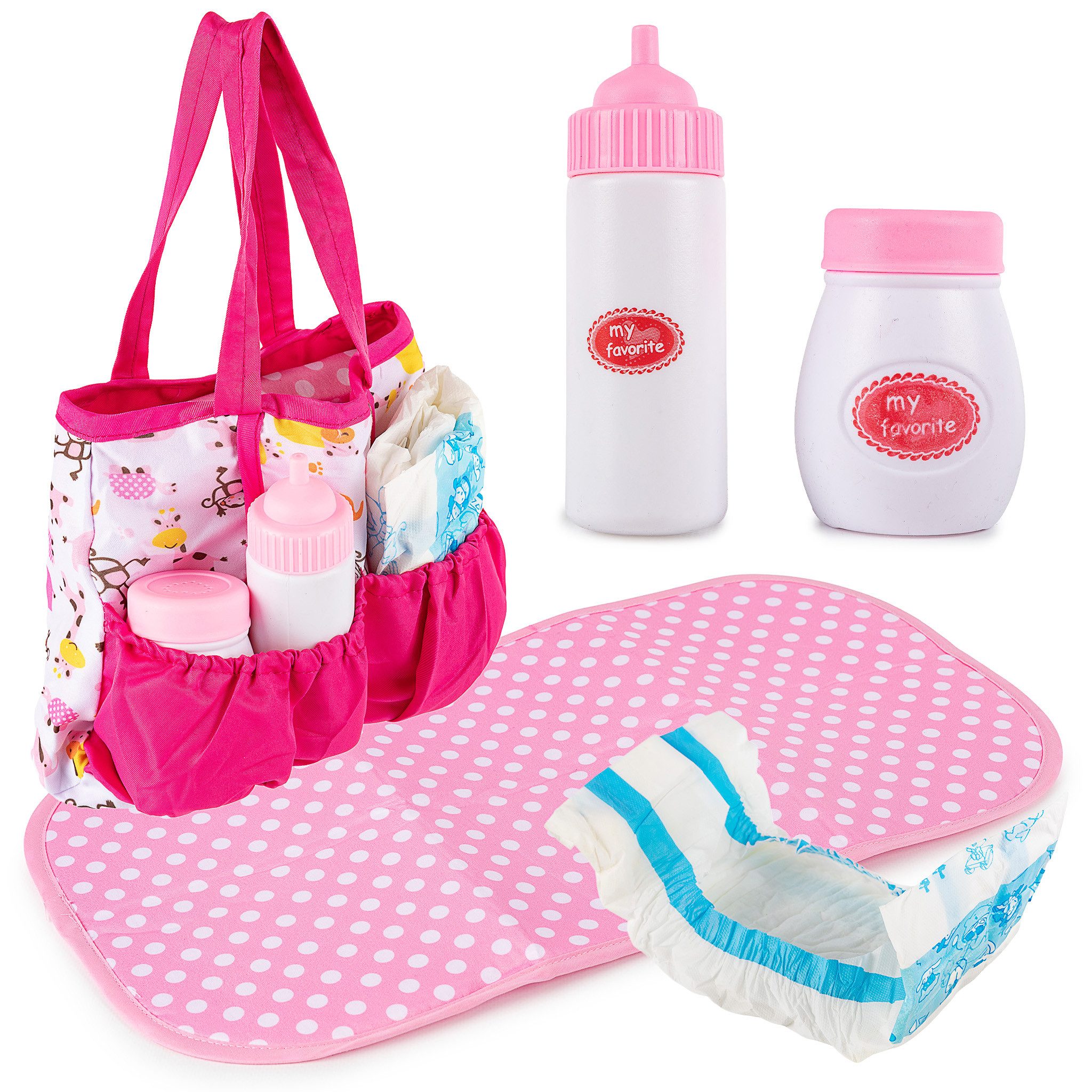 Kinderplay Dolls & Strollers Puppen Accessoires-Set Pflegeset für die Puppe in einer Tasche – Kinderplay KP9411, (5-tlg)