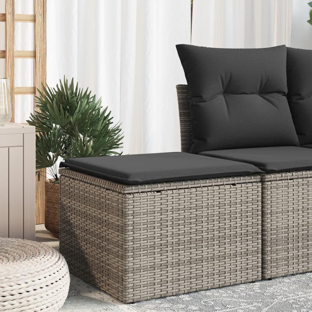 vidaXL Hocker Gartenhocker mit Kissen Grau 55x55x37 cm Poly Rattan (1 St)