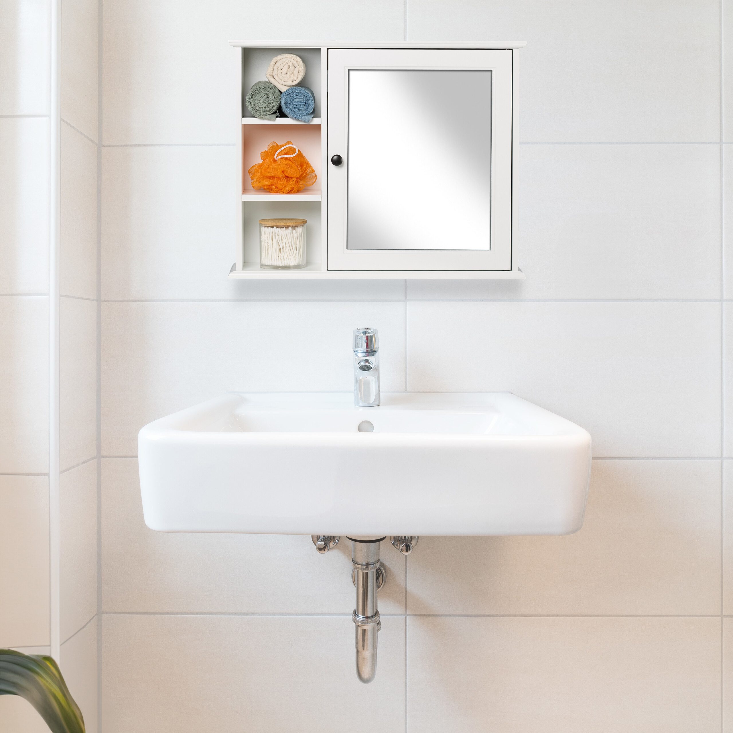 relaxdays Badezimmerspiegelschrank Spiegelschrank weiß 5 Fächer günstig online kaufen