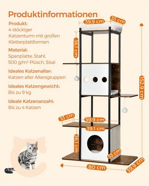 FEANDREA Kratzbaum, große Plattform Katzenturm mit Kratzmatte modern