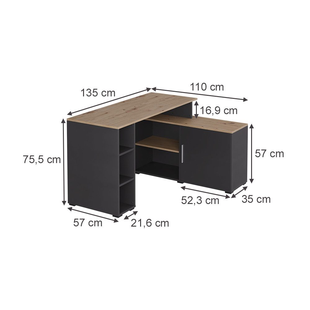 Vicco Eckschreibtisch Rudy, Anthrazit/Artisan, 135 x günstig online kaufen