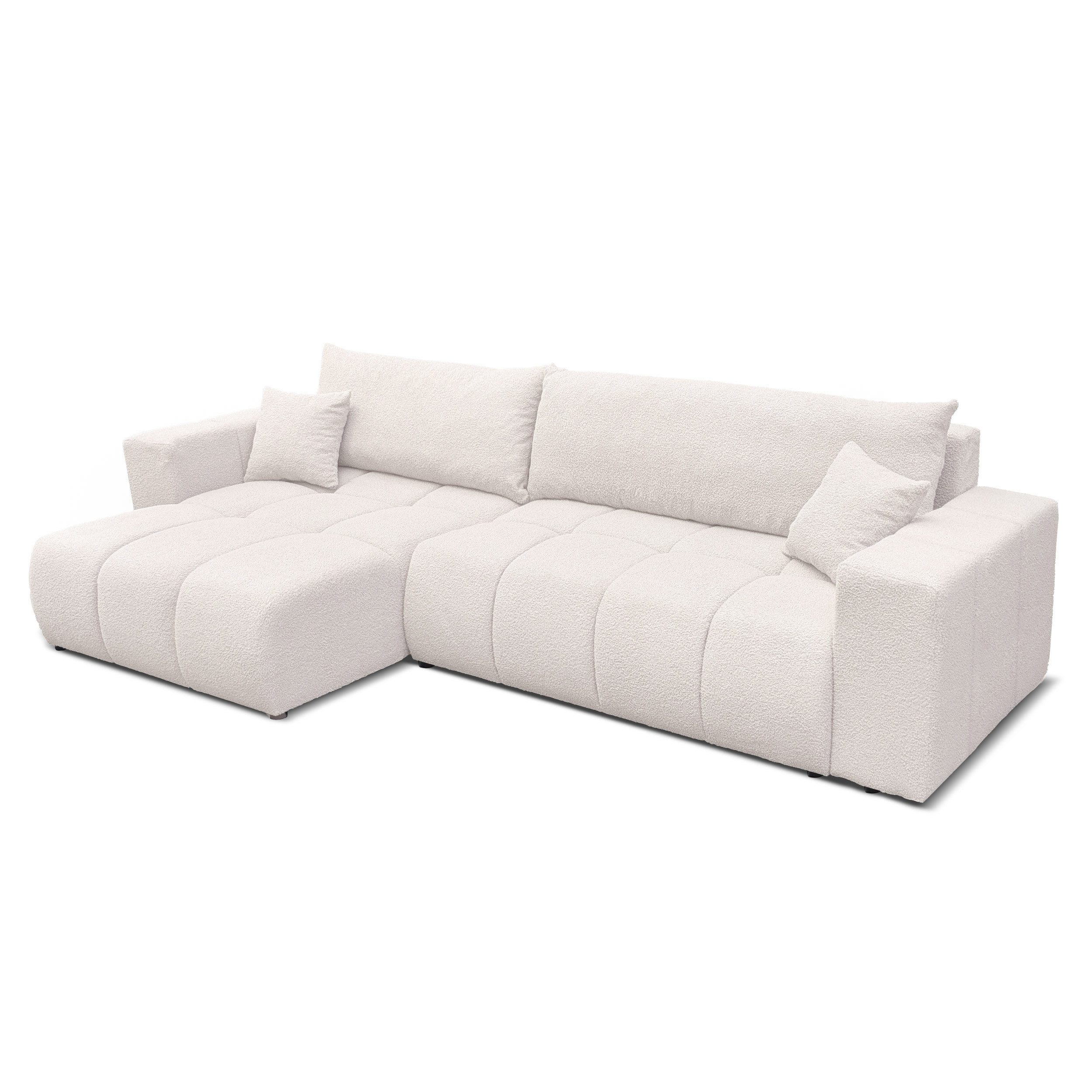 yourhouse24 Ecksofa OFI XL mit tiefer Steppung (278 cm) – Trend-Bouclé, Schlaffunktion, Seite universal