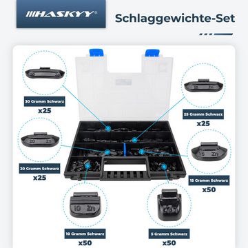 HASKYY Reifenmontagemaschine 225x Stahlgewichte Auswuchtgewichte Stahlfelgen 5-30g mit Systemkoffer