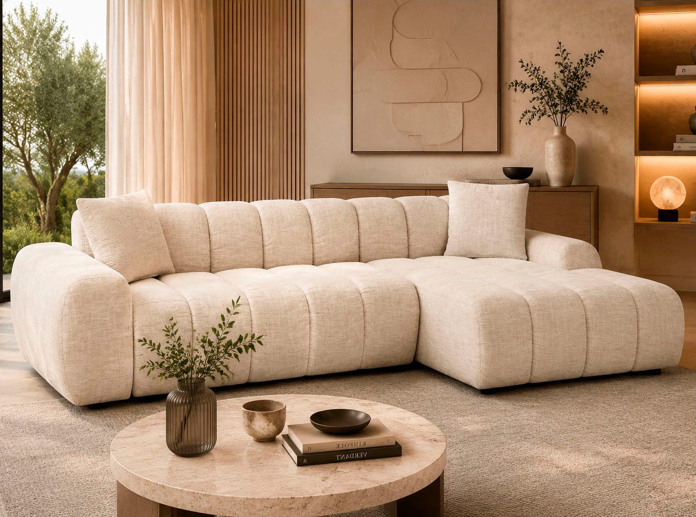 OTTO home Ecksofa LAURRENT mit Schlaffunktion, Feinstruktur, L-Form, 246 cm, Liegefläche (123/191cm), Bettkasten, Taschenfederkern u. Topper
