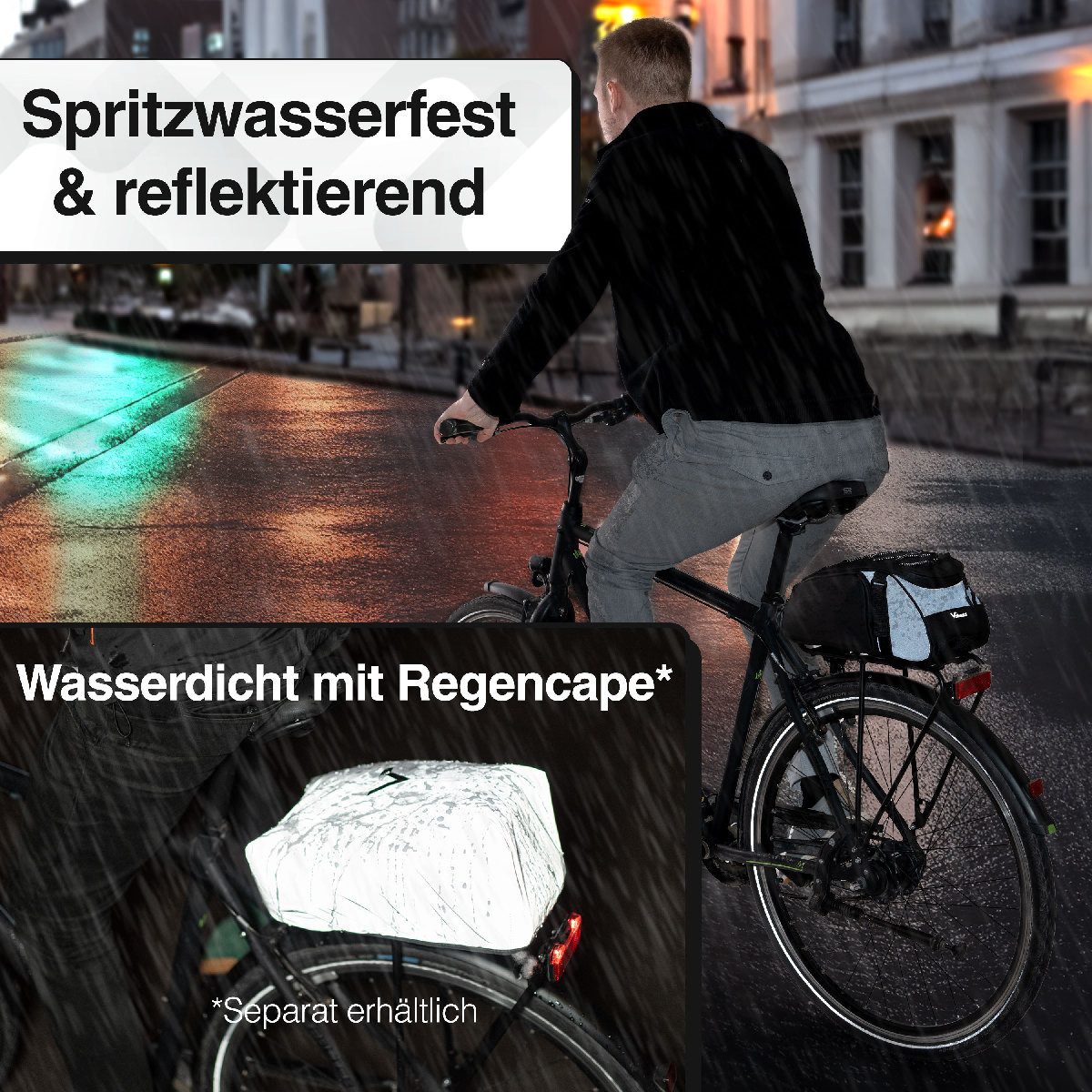 Valkental Fahrradtasche Trunk Bag - Reflektierendes Regencape Gepäckträge