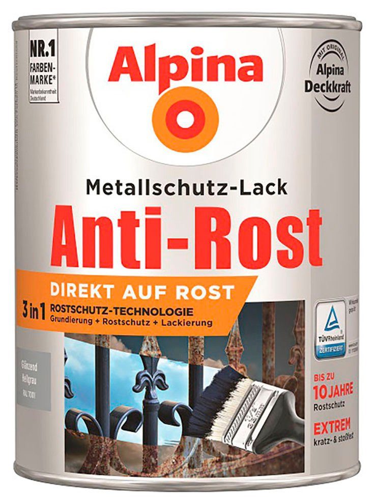 Liter glänzend, 14 Anti-Rost, hellgrau 2,5 ca. Alpina m² Metallschutzlack bei 2 Anstrichen für