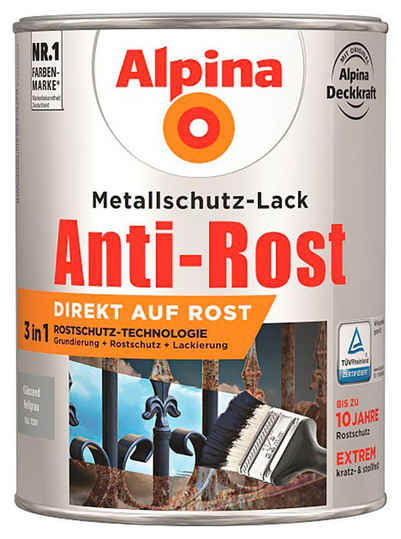 Alpina Metallschutzlack Anti-Rost, glänzend, 2,5 Liter für ca. 14 m² bei 2 Anstrichen