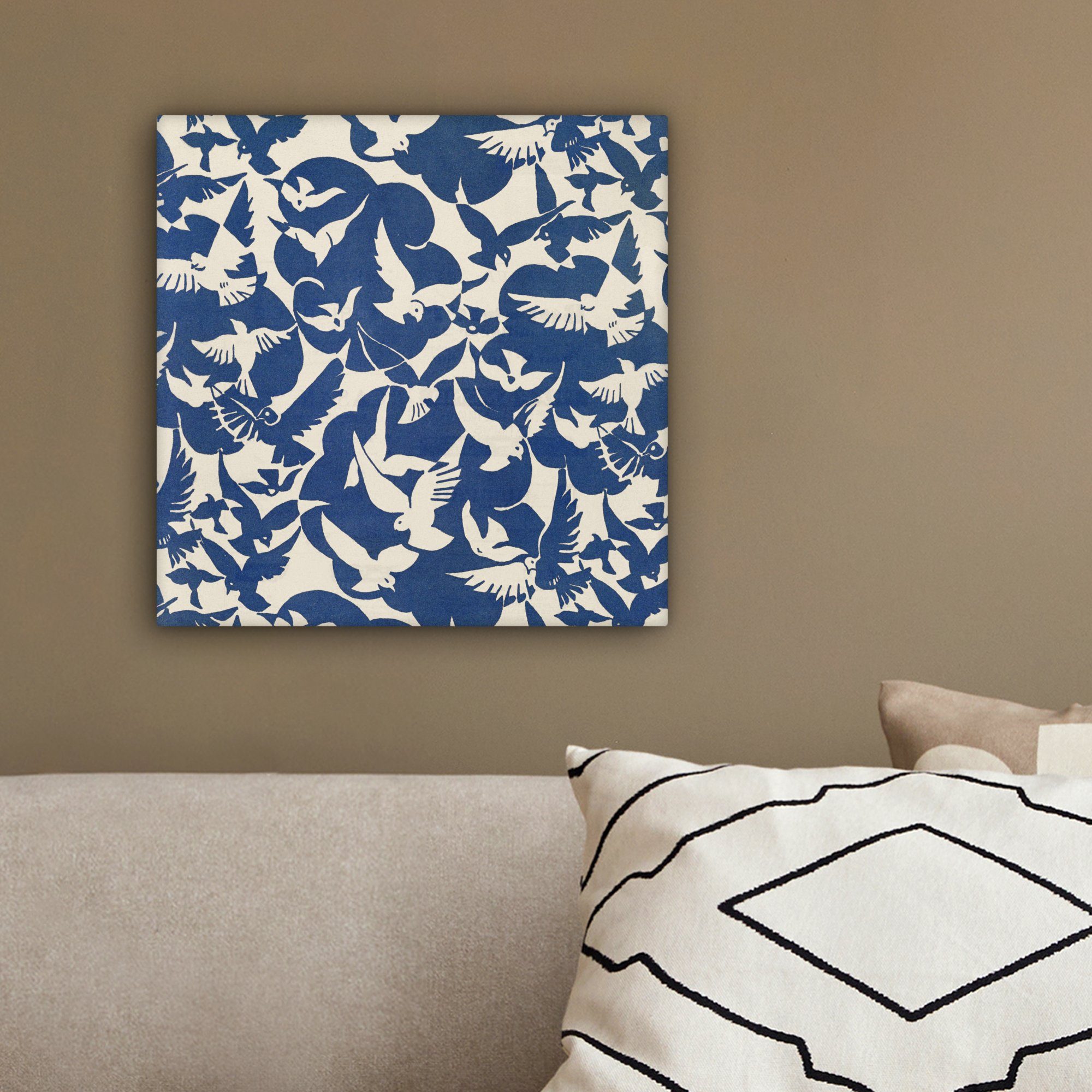 OneMillionCanvasses® Gemälde Vögel - Schlafzimmer, Muster Wohnzimmer Blau Weiß, - - für Leinwand St), (1 cm Bilder 20x20