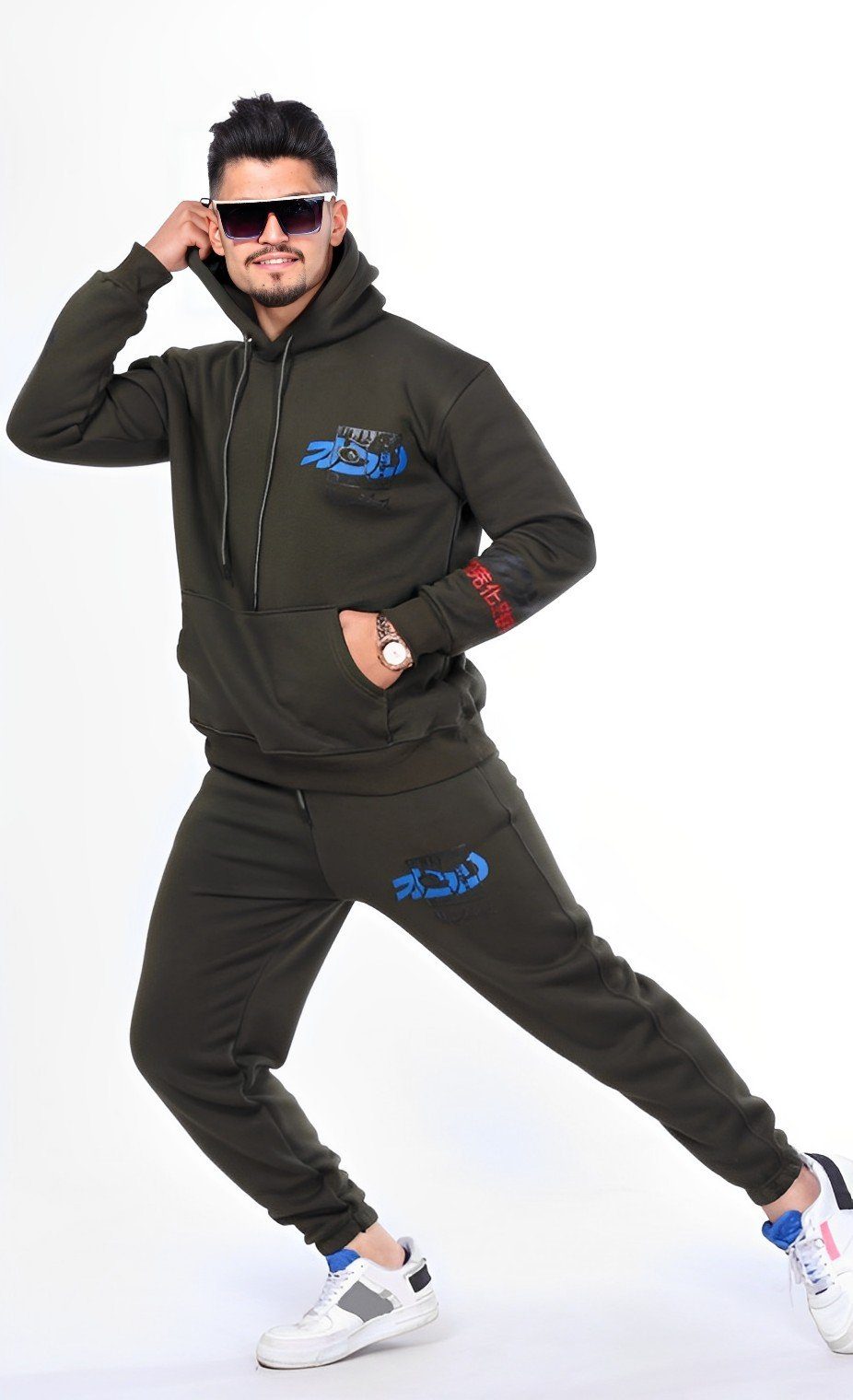 ALGINOO Trainingsanzug Trainingsanzug, aus Dünkelgrün Baumwolle reiner